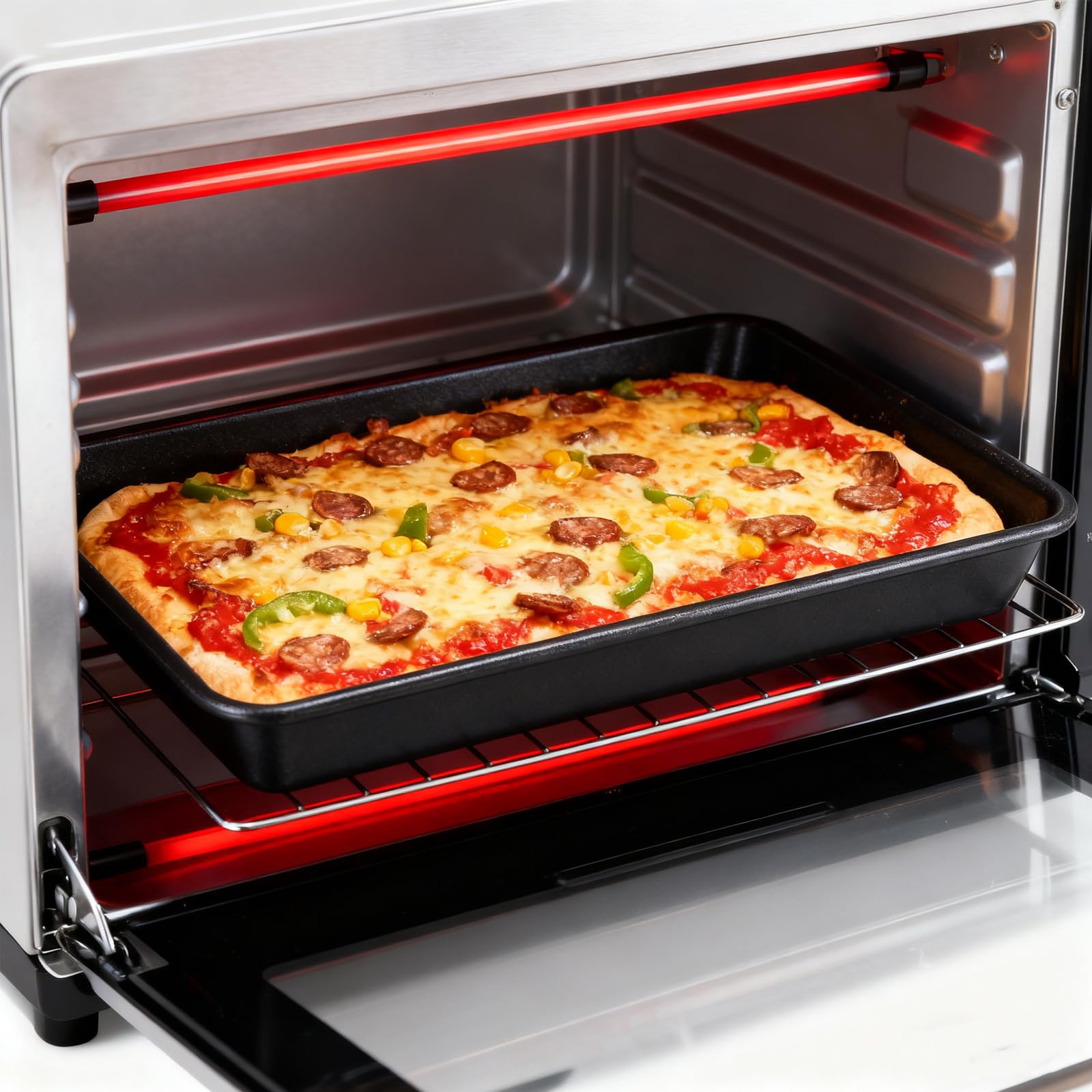 Teglia da forno rettangolare in alluminio rivestita nera da 5 cm di profondità antiruggine per pizza a crosta spessa