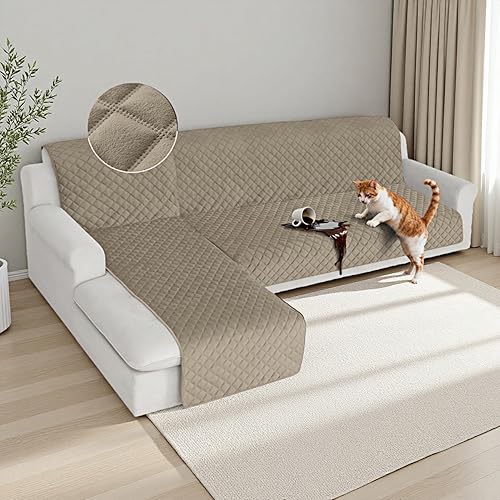 Miniatura 24 de HDCAXKJ Fundas impermeables para sofá modular, acolchadas de terciopelo, 2 piezas, en forma de L, lavables, gruesas, antideslizantes, con protector