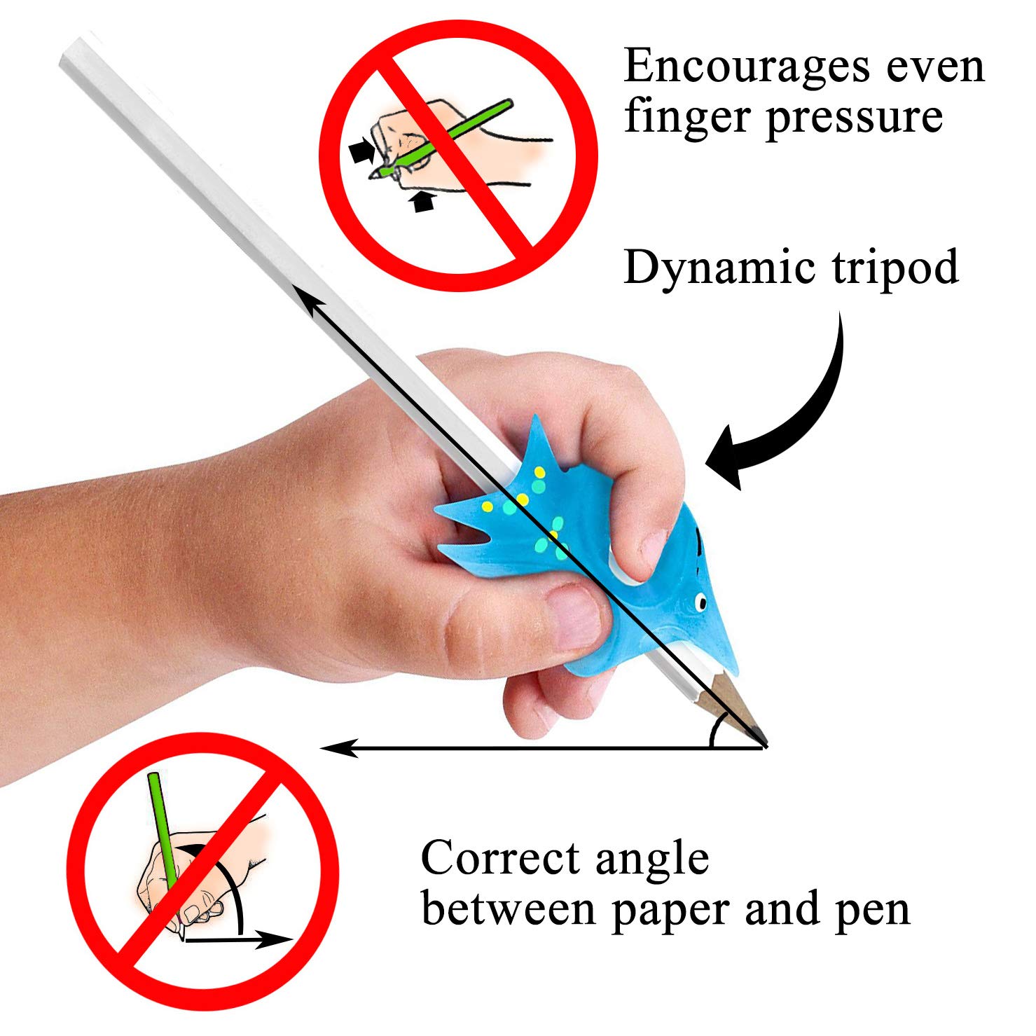 inTemenos Pencil Grip for Left Hand - Writing Tool Control Angle of Fingers - Blue Fish - Write-IT-Left (1728)