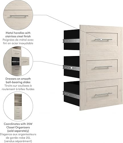 Miniatura 4 de Bestar Pur - Juego de 3 cajones para organizador de armario de 25 pulgadas, almacenamiento cerrado para vestidor, dormitorio, cocina o entrada,