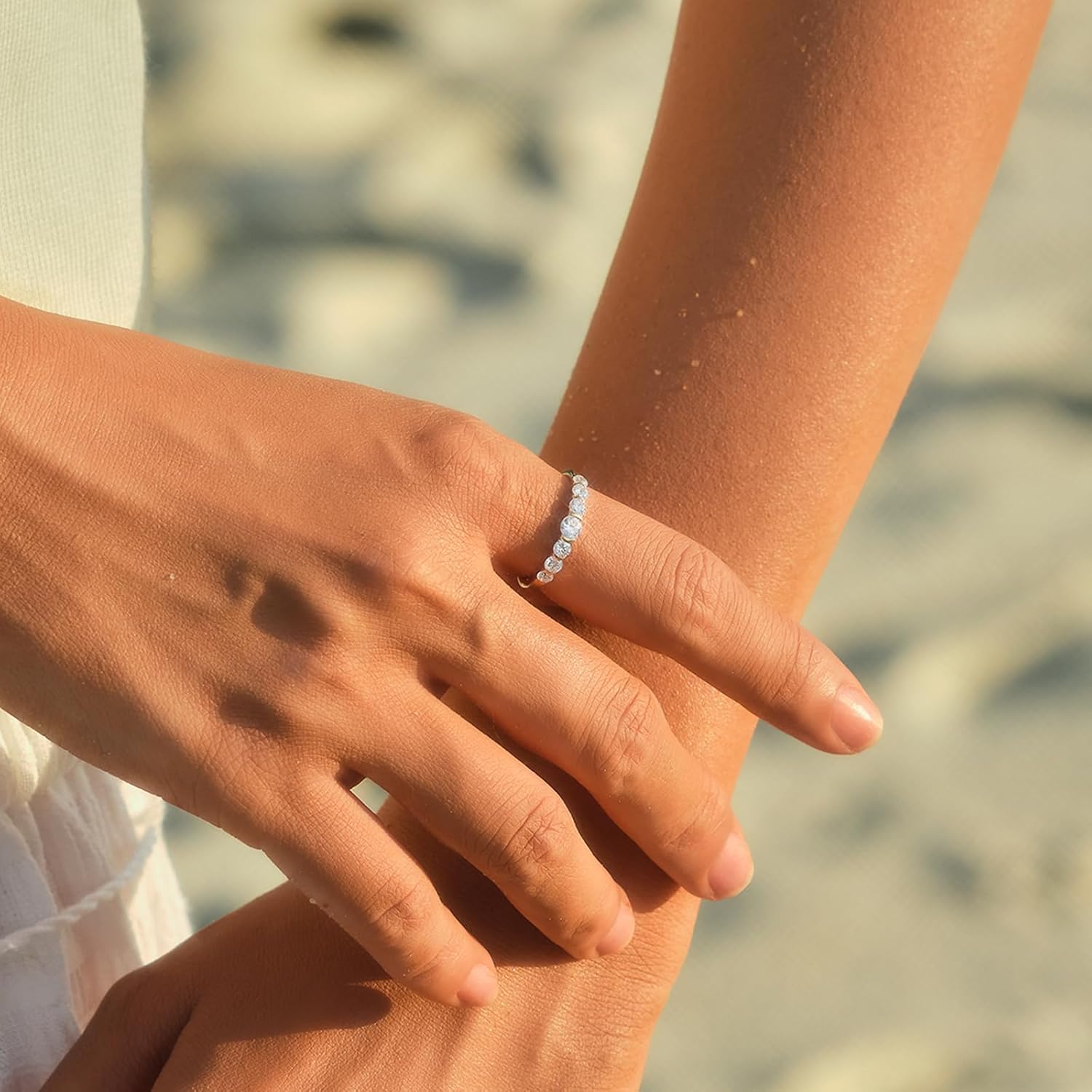 STORYJEWELLERY Wedding Rings for Women, Wedding Bands for Women, Promise Rings for Her, Gold Plated Engagement Ring, Cubic Zirconia Travel Ring, Gifts for Her - Image 2