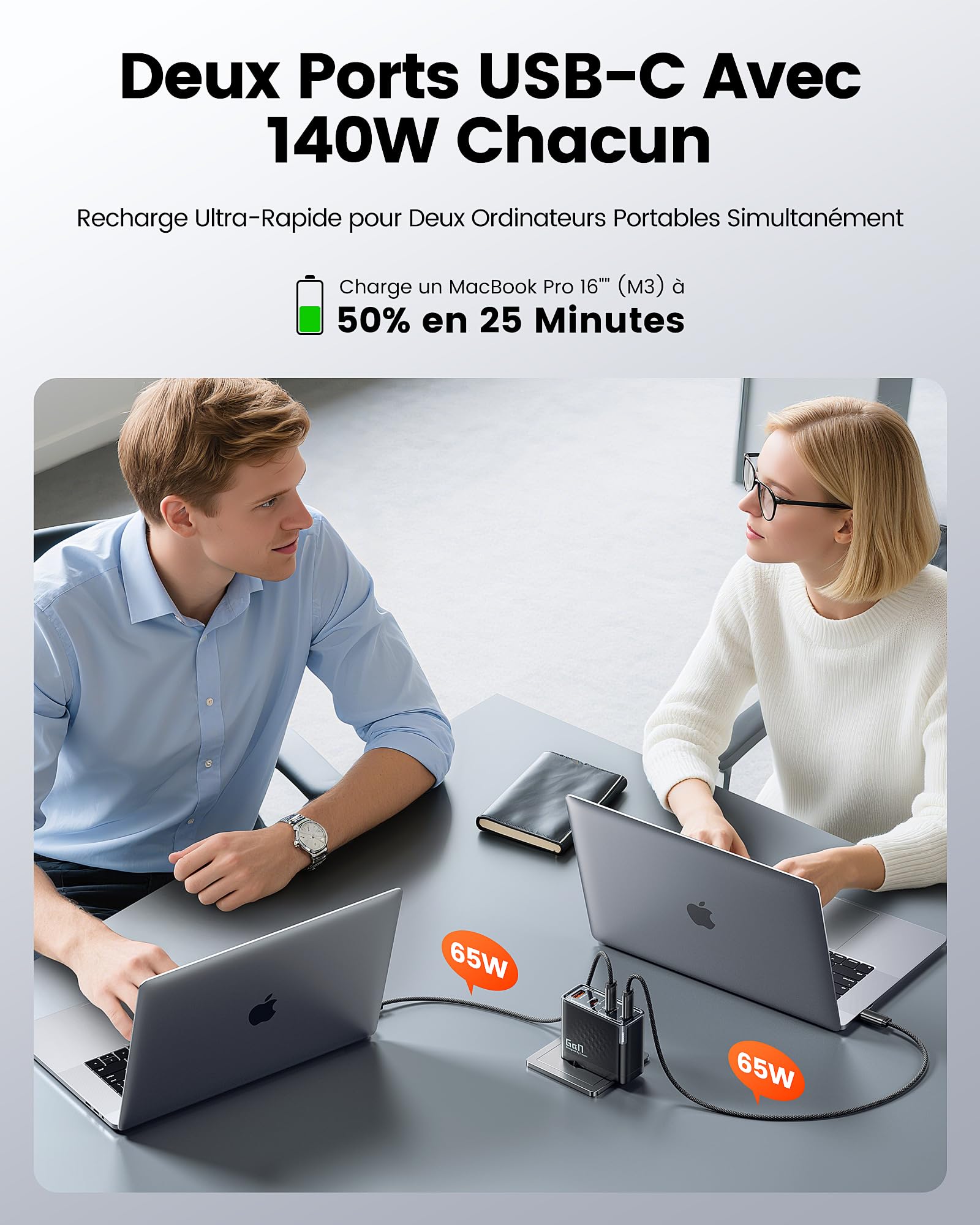 toocki Chargeur GaN 140W USB C, 4 Ports, PD 3.1, avec Câble Charge Rapide