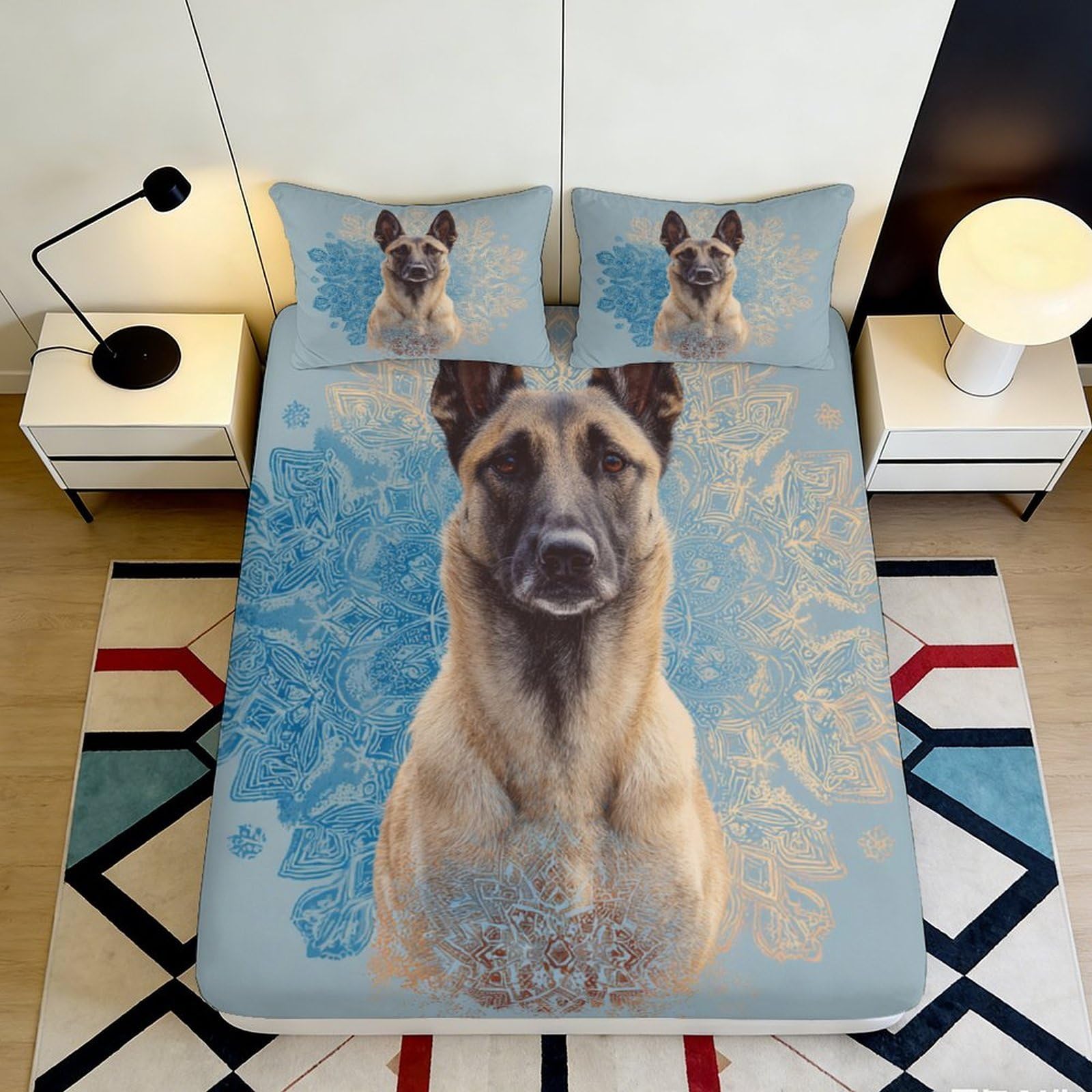 Pnayamiorkfel Style-7 3D Printed Blue Mandala Dog Fitted Sheet Microfiber Anti-Slip Bed Cover For Bedroom Guest Room Easy Care Decor 90X200x25cm
