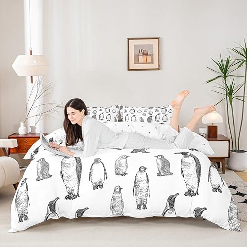 Miniatura 3 de Erosebridal Funda de edredón de pingüino, tamaño matrimonial, funda de edredón de animales antárticos para habitación de niños, niñas, adolescentes,