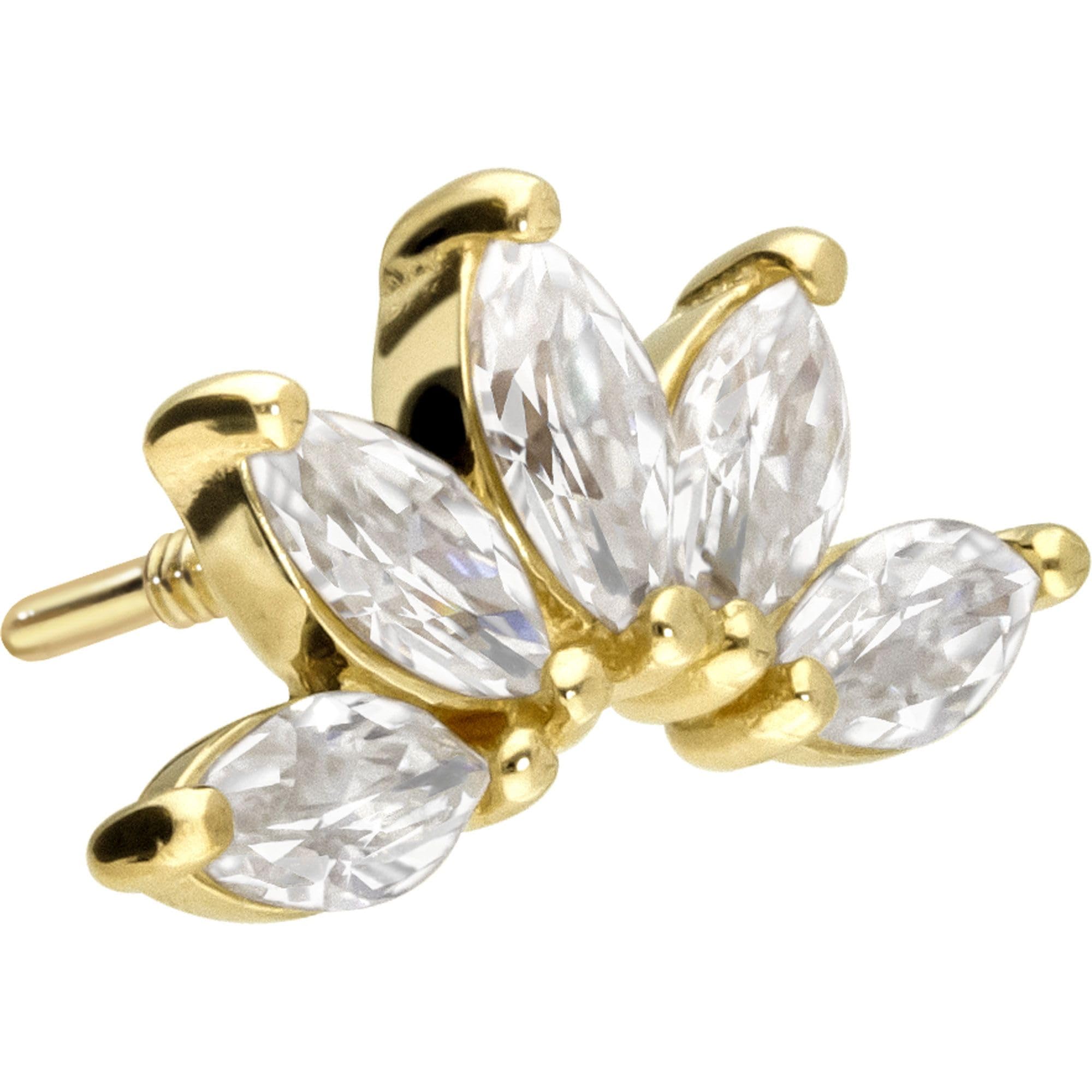 PIERCINGLINE Universal Piercing Schraub-Aufsätze 14 Gold Schraubaufsatz mit Außengewinde MOISSANIT-LOTUSBLÜTE 585er Gold - Roségoldfarben, Goldfarben, Silberfarben