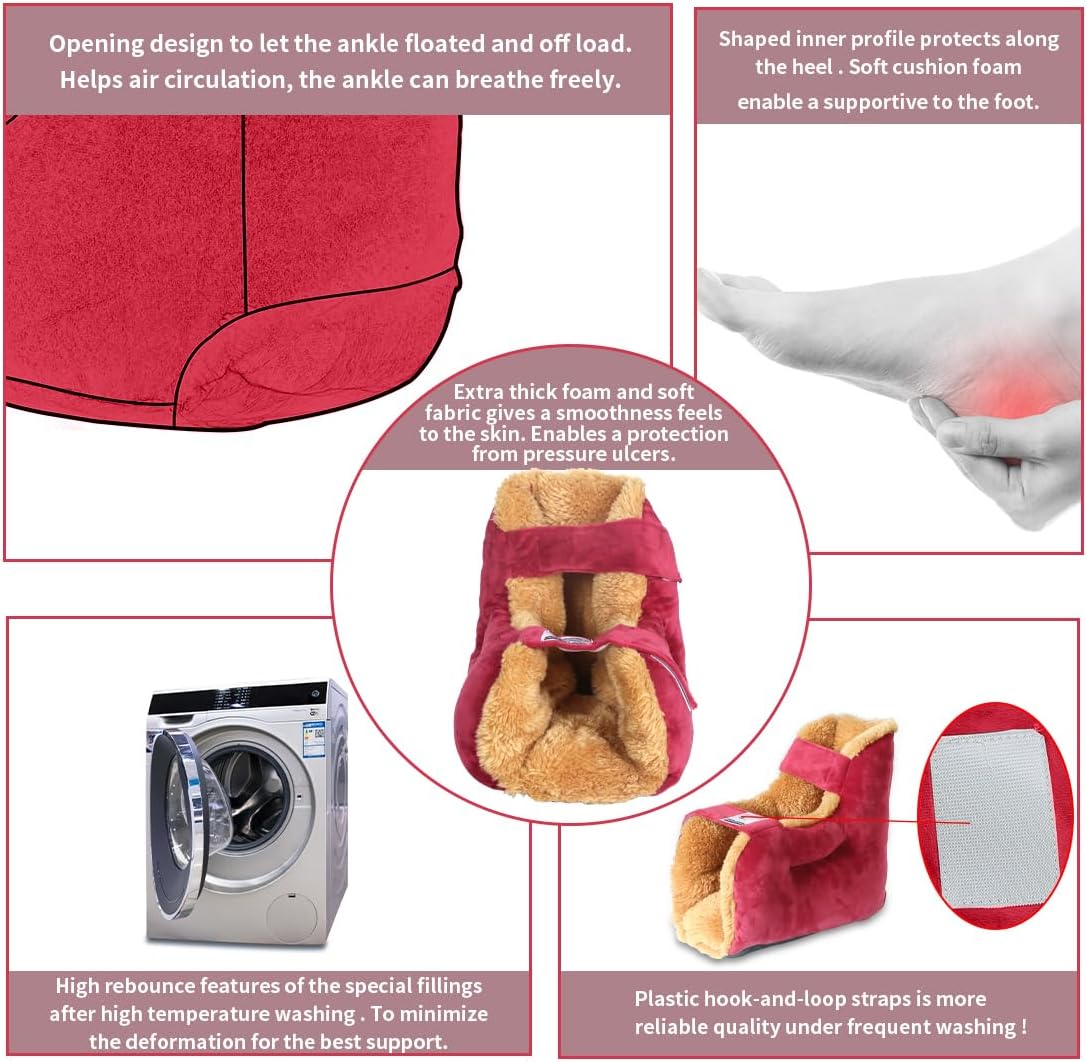 Heel Protectors for Bed Pressure Sores in Bed,Foot Boot Pillow Comfort Cushion for Bedridden Patients Remove Bedsores, Ankle Booties Pad for Ulcer Pain Relief (Red, Pack of 1 Count)