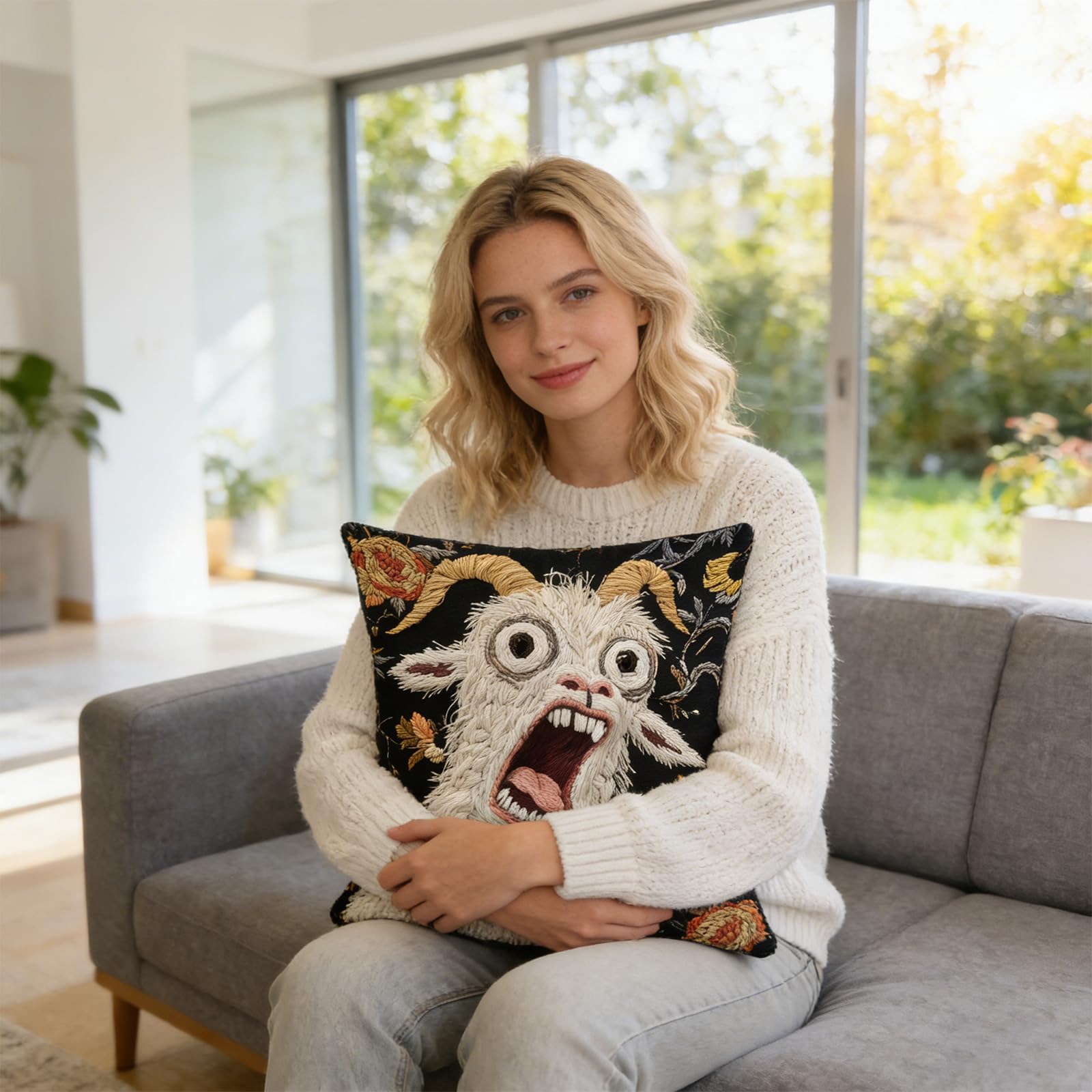 Screaming Goat Pillow Cover 18x18 Inch