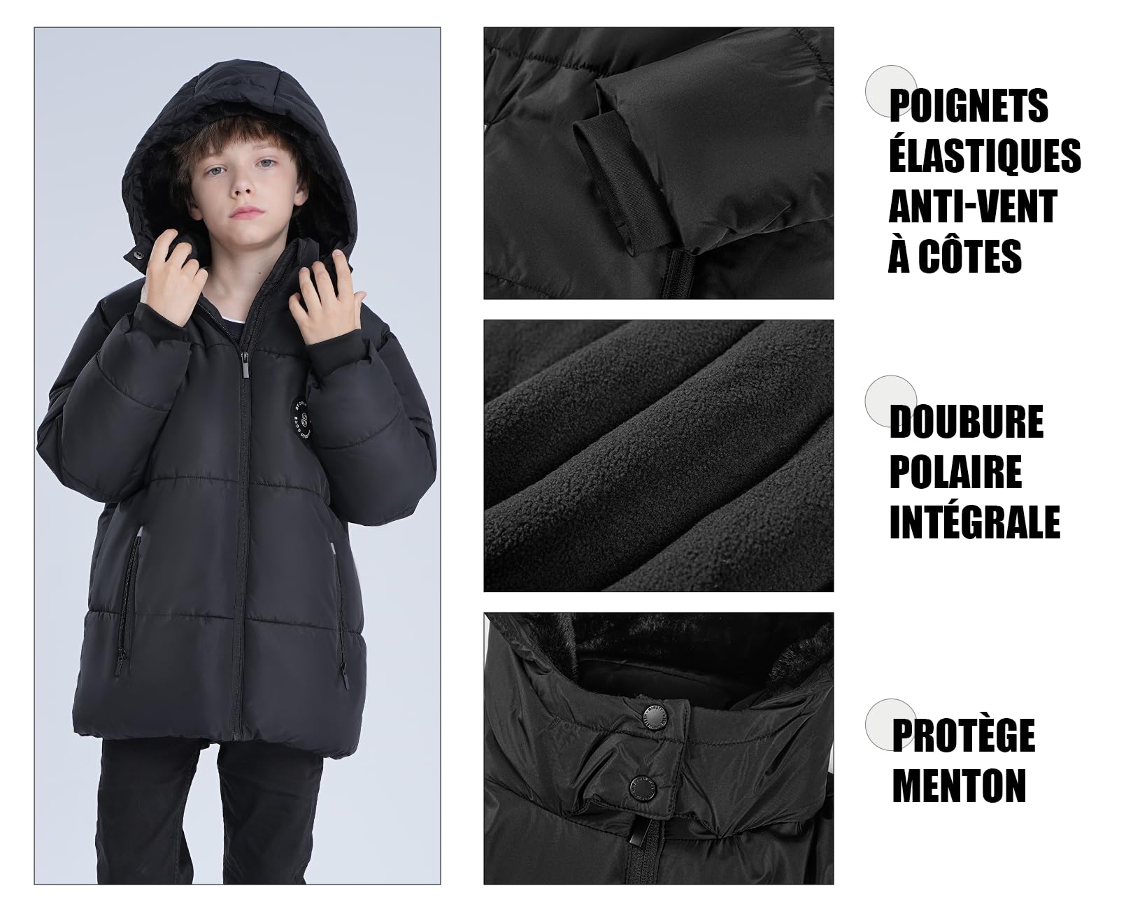 SOLOCOTE Manteau d'hiver pour garçons avec doublure en polaire épais hydrofuge avec capuche Parka pour enfants