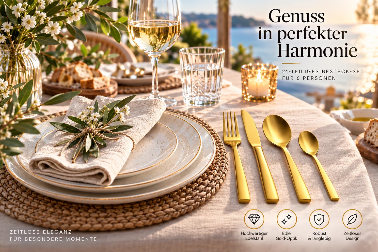 Topkapi Gourmet – 24-teiliges GOLD Besteck-Set Aurelia für 6 Personen