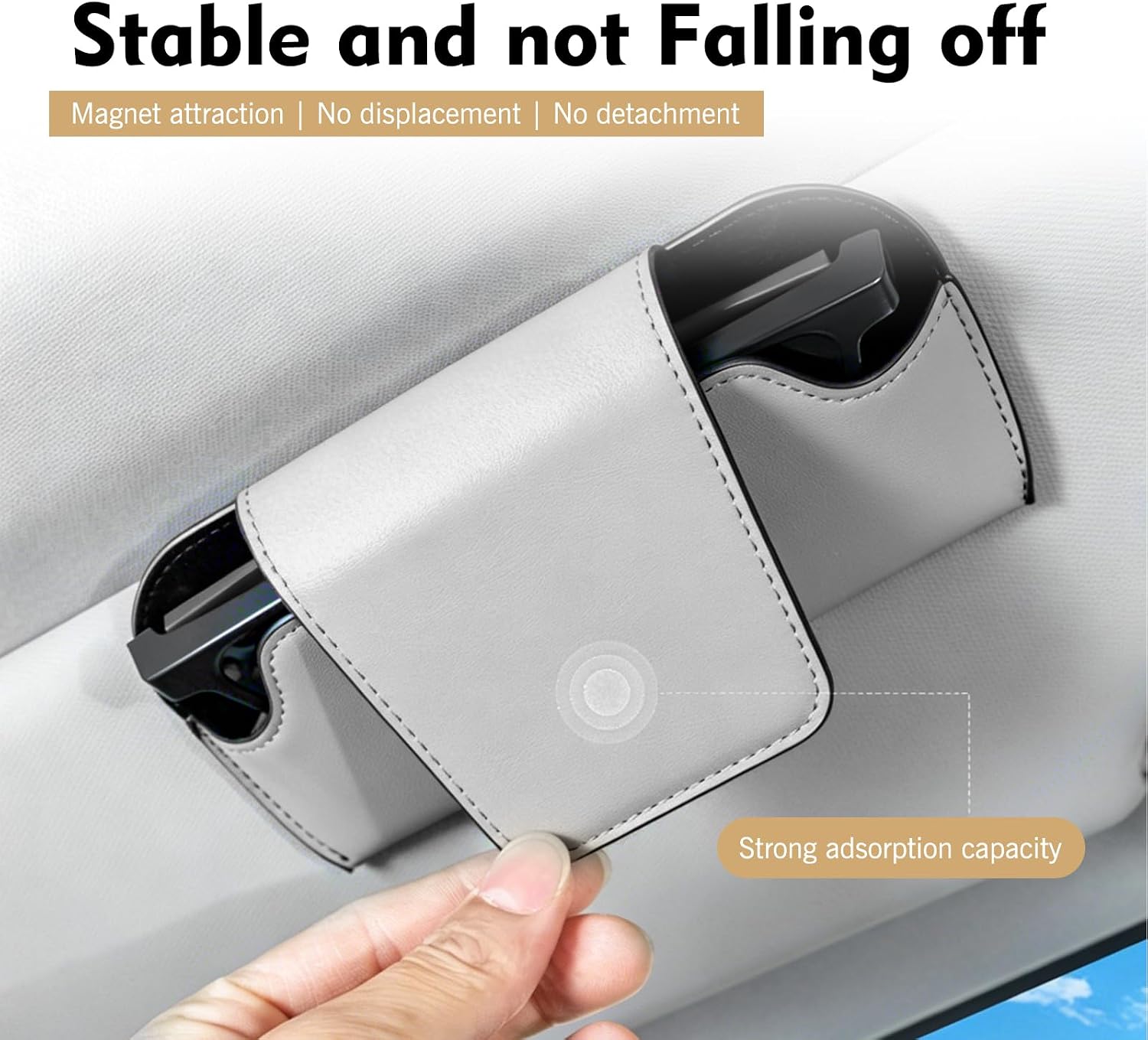 Sunglasses Holder for Car Sun Visor, Leather Car Sunglasses Holder, Auto Visor Accessories Eyeglasses Holder Glasses Storage Case, Universal for Most Cars (Gray) image 4