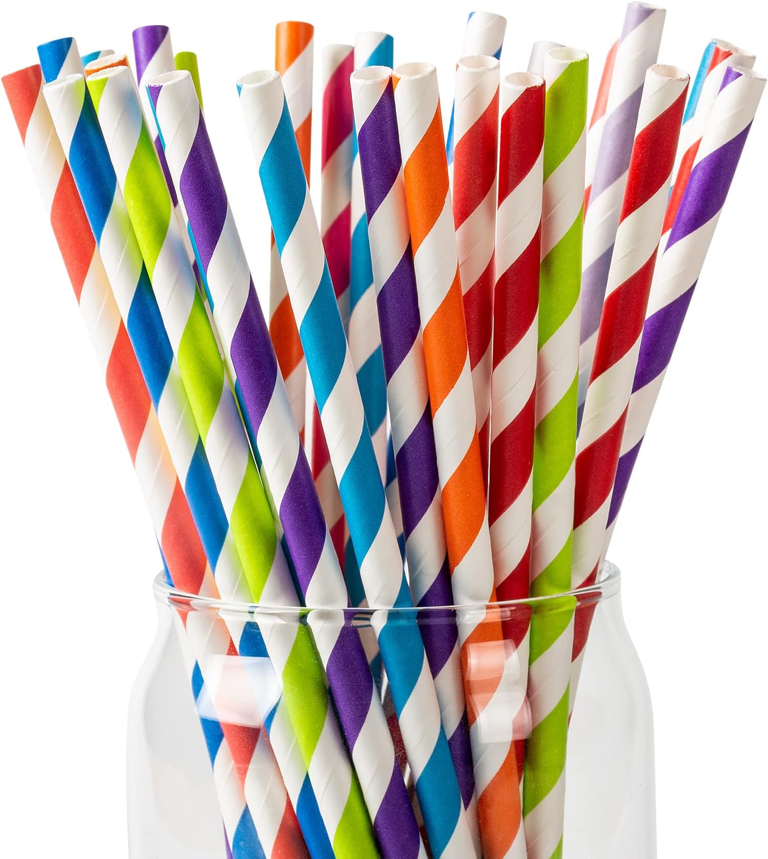 PakTalk [100 Pack] Paper Straws, 10 Assorted Bright Rainbow Striped Drinking Straws for Juice Cocktails Smoothies Cake Pop Sticks Birthday Wedding Christmas Party Decoration(0.24" x 8.27", 10 Colors)