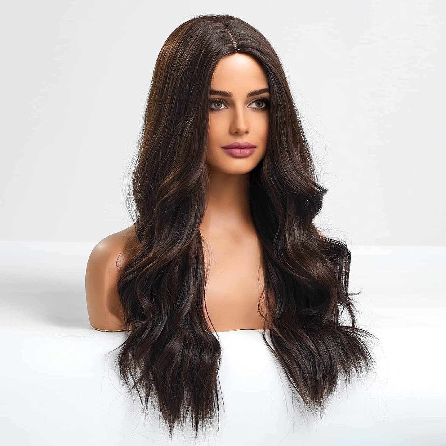 BLUSHIA Full head Hair Wigs For Women Brown Long Hair Wavy Glueless Heat Resistant Hair Wigs, Natural Looking Hair Wave Wig for Women/Girls, pack of 1 Brown