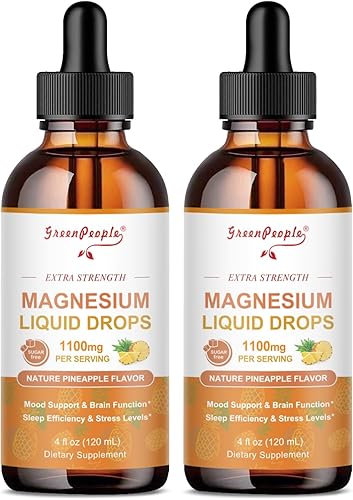 GREENPEOPLE Suplemento de complejo de magnesio triple 17 en 1, gotas líquidas de magnesio con glicinato y citrato de magnesio, sabor a piña, estado