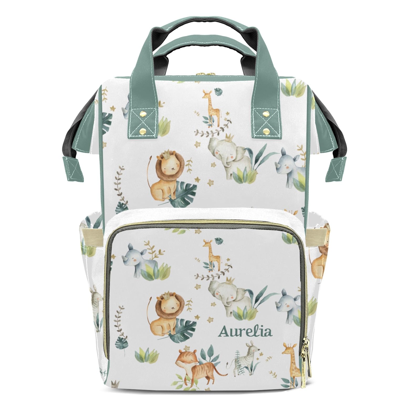 Safari Forest Jungle Animals Lion Elephant Personalized Large Capacity Diaper Bags,Custom Name Backpack Casual Daypack Bag Nappy Bag Gifts