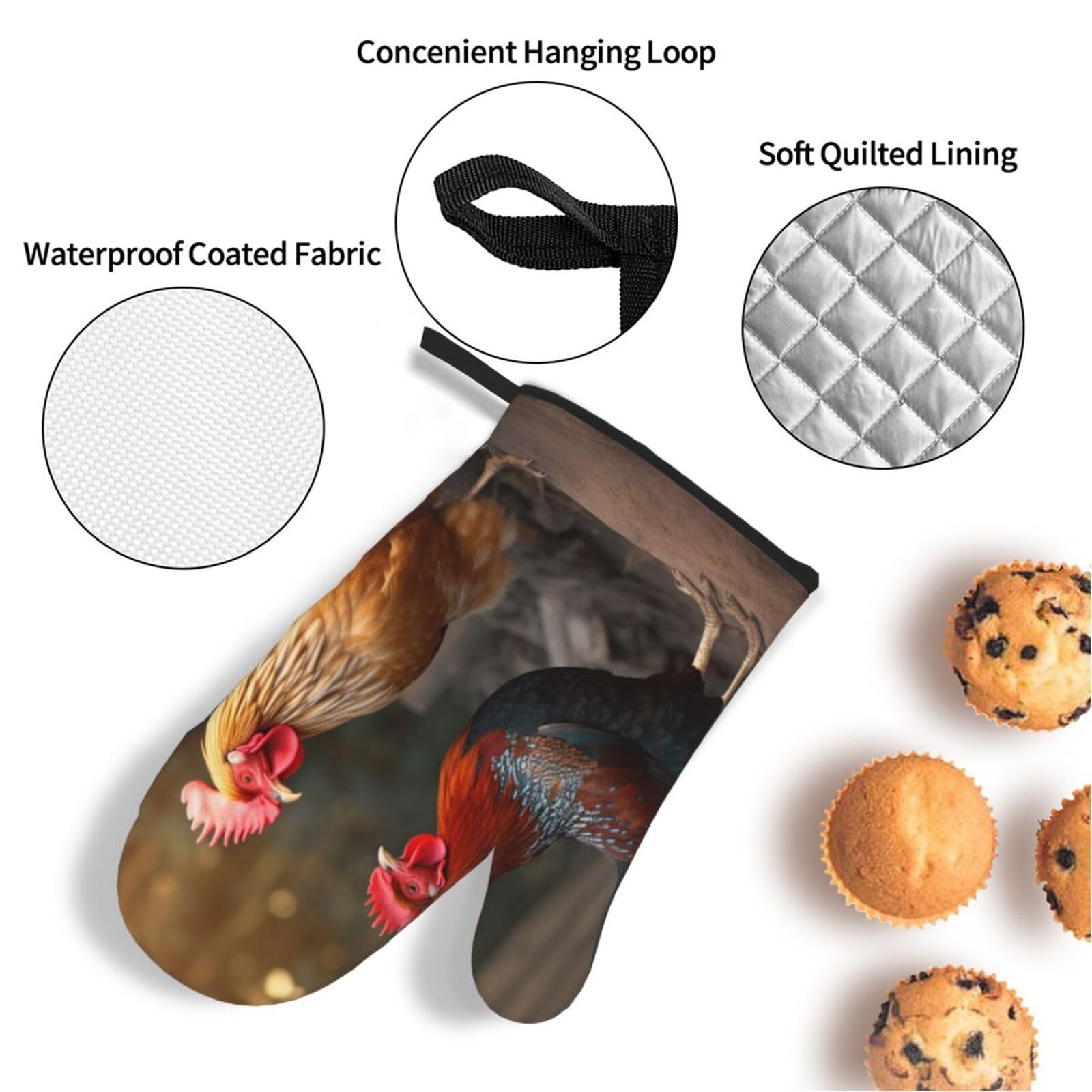Ofenhandschuhe & Topflappen Set Mit Hahn-Motiv – Inklusive Schürze, Hitzebeständig Bis 200°C