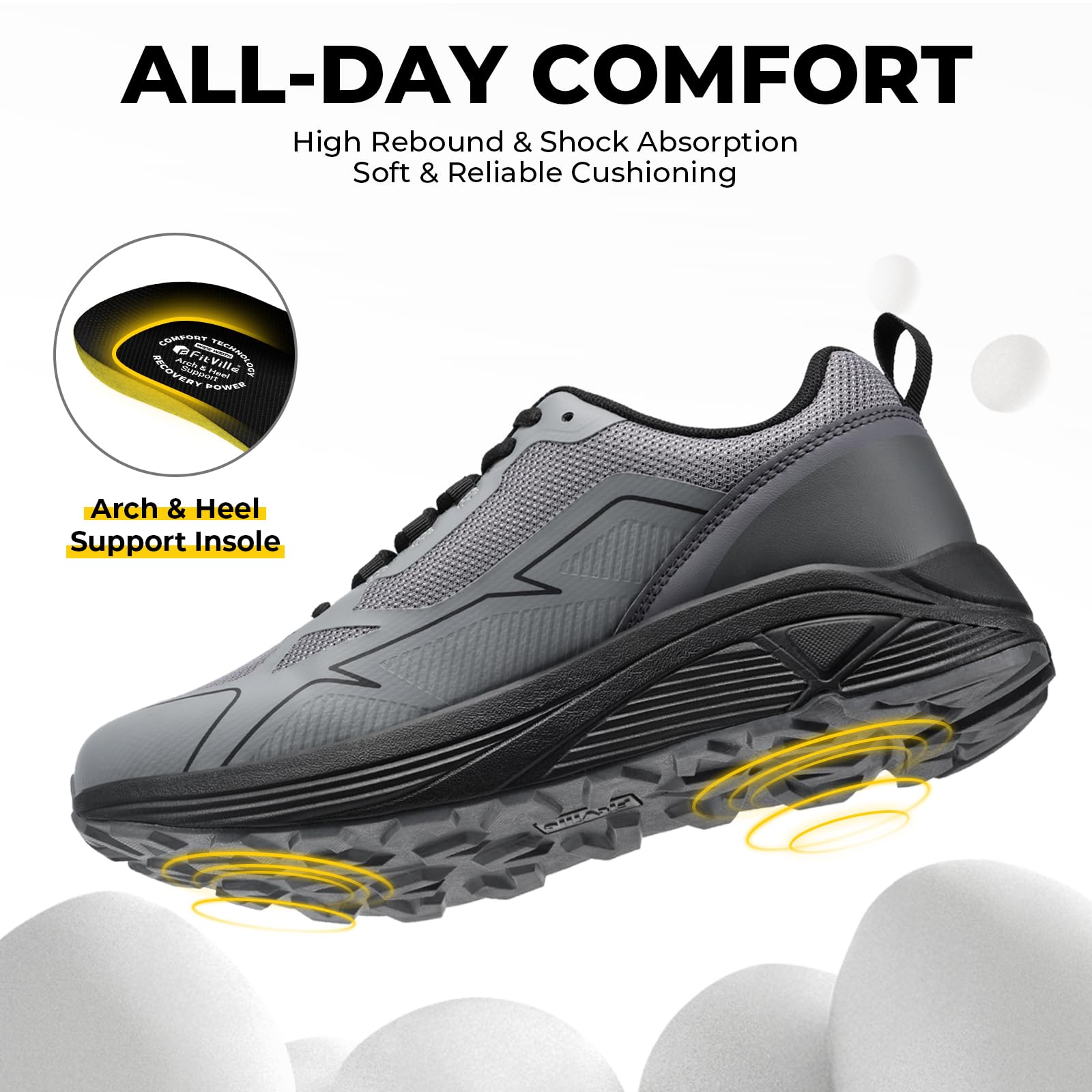 FitVille Laufschuhe Herren Extra Weite Traillaufschuhe Straßenlaufschuhe Breit Sneaker Leicht Sportschuhe Outdoor Schuhe Bequeme Fitnessschuhe Trekkingschuhe
