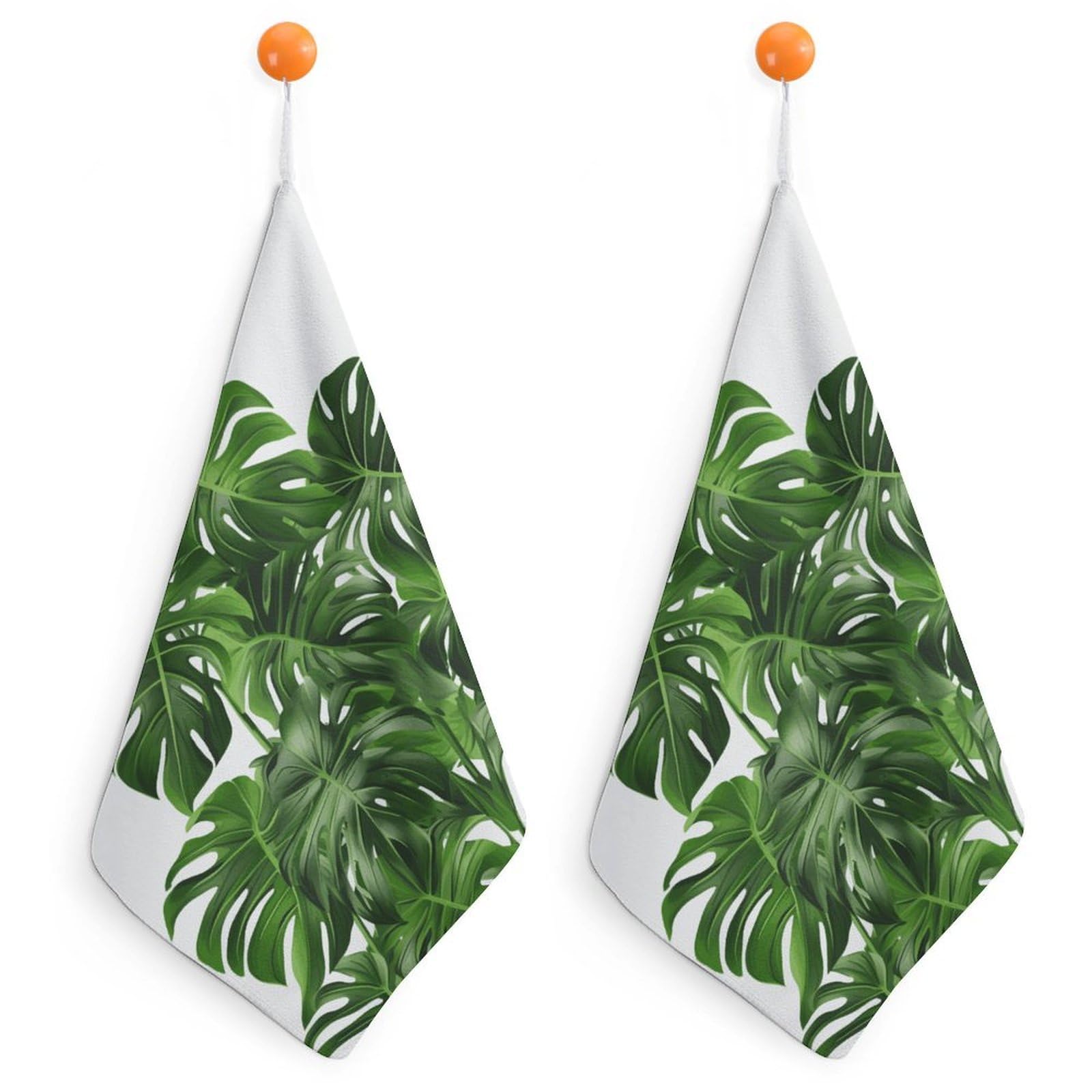 QMNLKH Monstera Deliciosa Banana Palm Hand Towels for Kitchen, Quick Dry Hanging Hand Towels with Loops, Absorbent Hand Towel for Bathroom, Square Soft Microfiber Towels for Gym, 11.8inch 2PCS