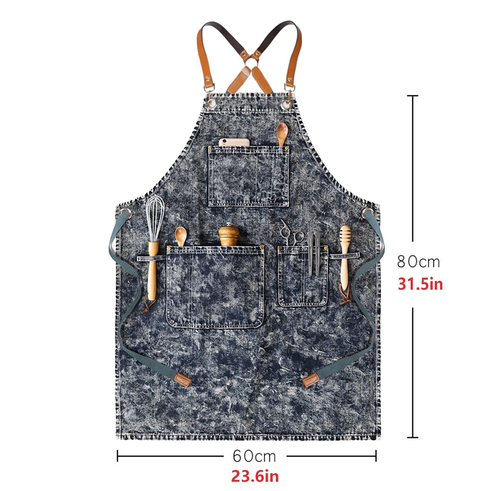 Chef Tabliers avec Poches, Tablier De Travail Homme Femme, Tablier en Denim pour Cuisine Restaurant Barbecue Blue a,One Size