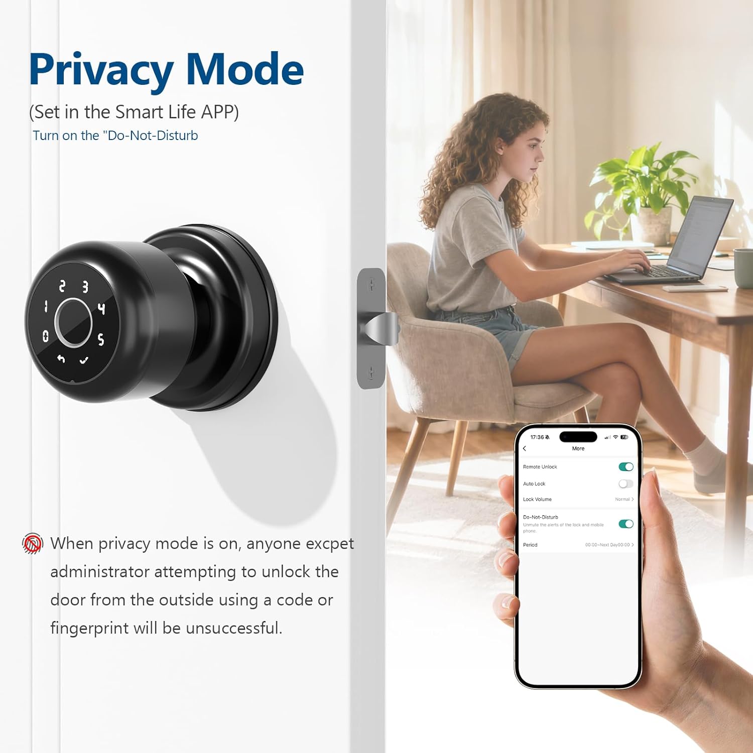 Smart Fingerprint Door Lock, 4 in 1 Smart Fingerprint Door Knob with Keypad, App Control, Auto Lock, Biometric Door Knob with Lock for Bedroom, Apartment, Garage, Home & Office