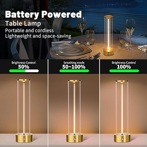 Miniatura 7 de Lámparas de mesa LED inalámbricas recargables con sensor táctil, 3 niveles de atenuación portátil, lámpara inalámbrica con pilas, lámpara de mesita