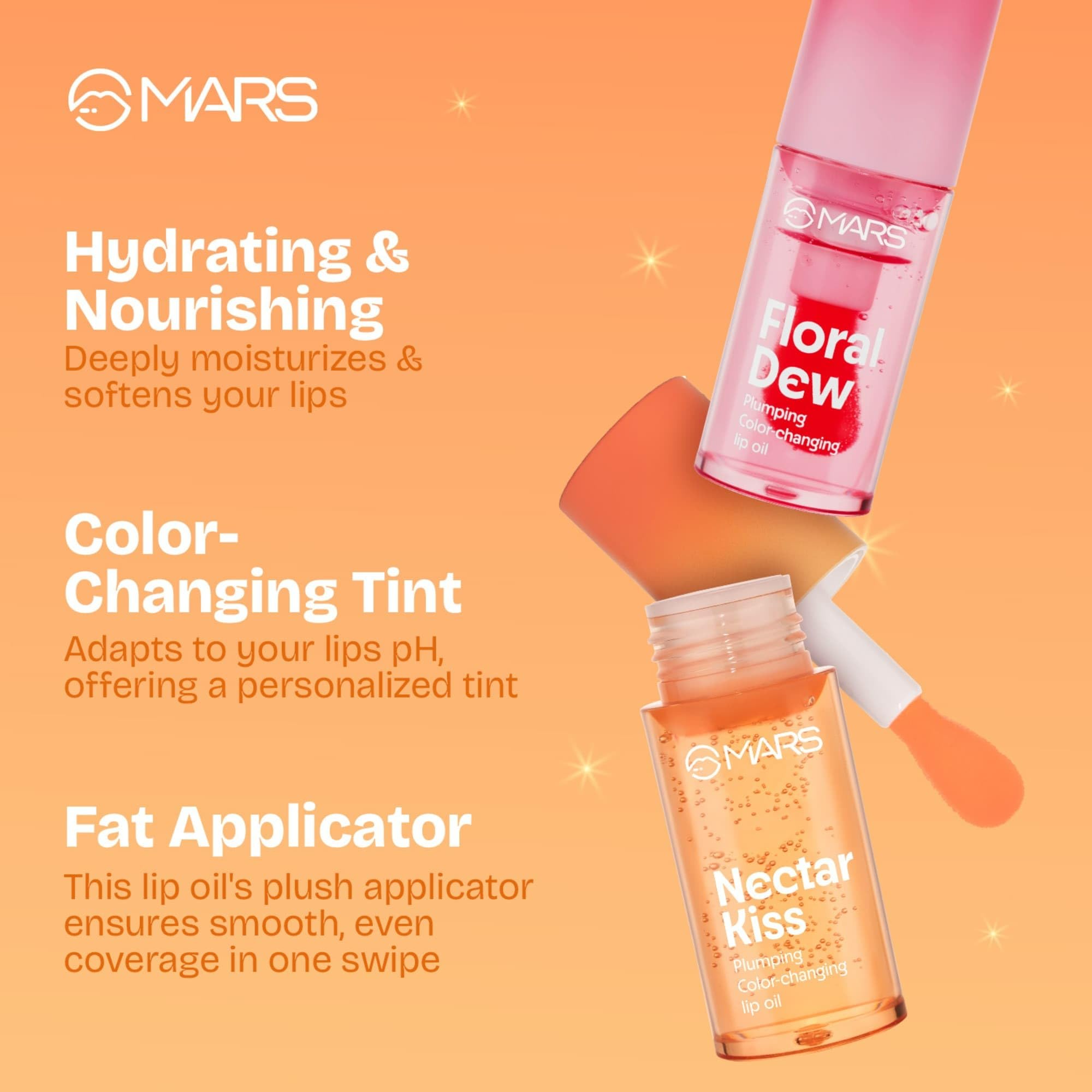 MARS Plumping Color Changing Lip Oil (4.5ml) (FLORAL DEW) With Fat Applicator | Skin Nourishing Ingredients - Olive Fruit Oil, Jojoba Oil | Hydrating & Moisturising | Plumping Effect - Image 5 thumbnail
