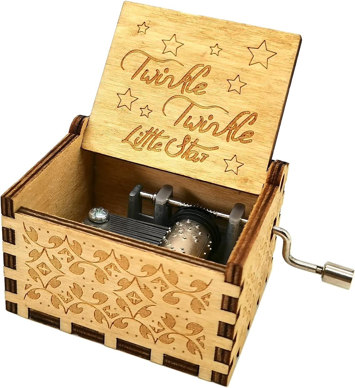 Twinkle Twinkle little Star Music Box,Hand Cranked Wood Music Box Antique Carved Wooden Decorative Box