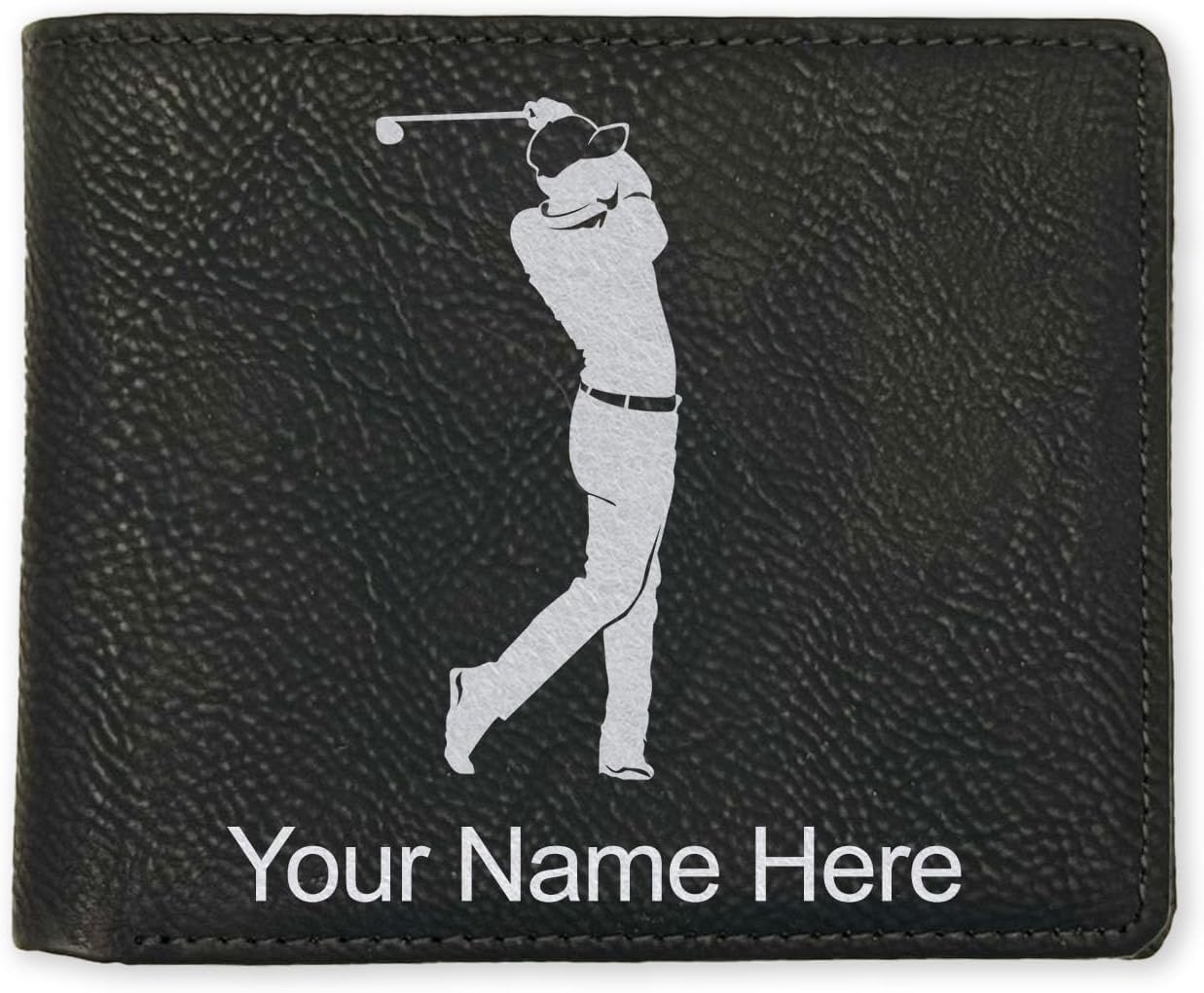 LaserGram Faux Leather Bi-Fold Wallet, Golfer Golfing, Personalized Engraving Included (Dark Brown)