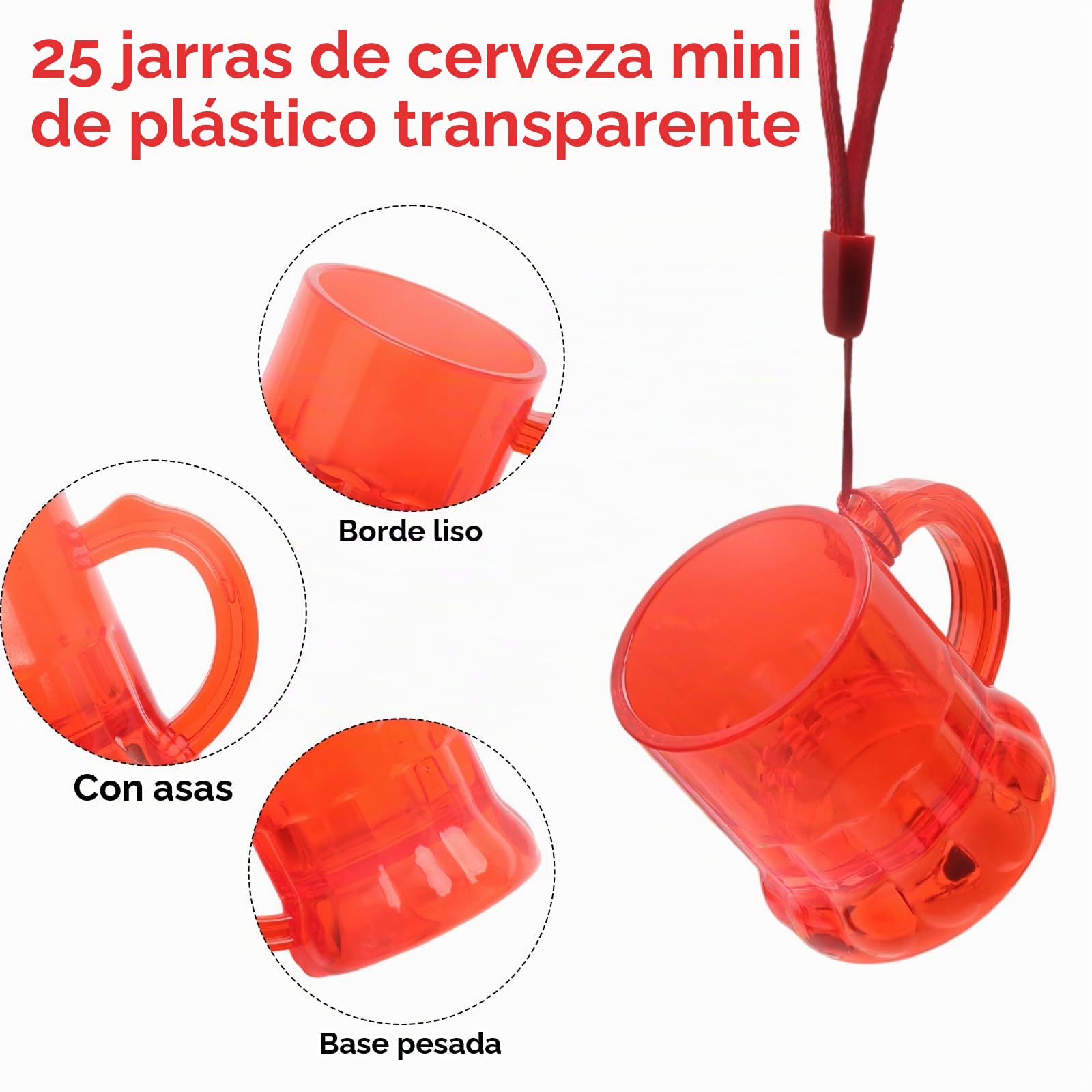 CoKeSun 25 Vasos de Chupito con Asa, 3cl Vaso de Chupito con Collar de Color con 25 Cadenas, Reutilizable Vasos de Chupito para Soltero Fiesta Temática de Carnaval Boda Cumpleaños