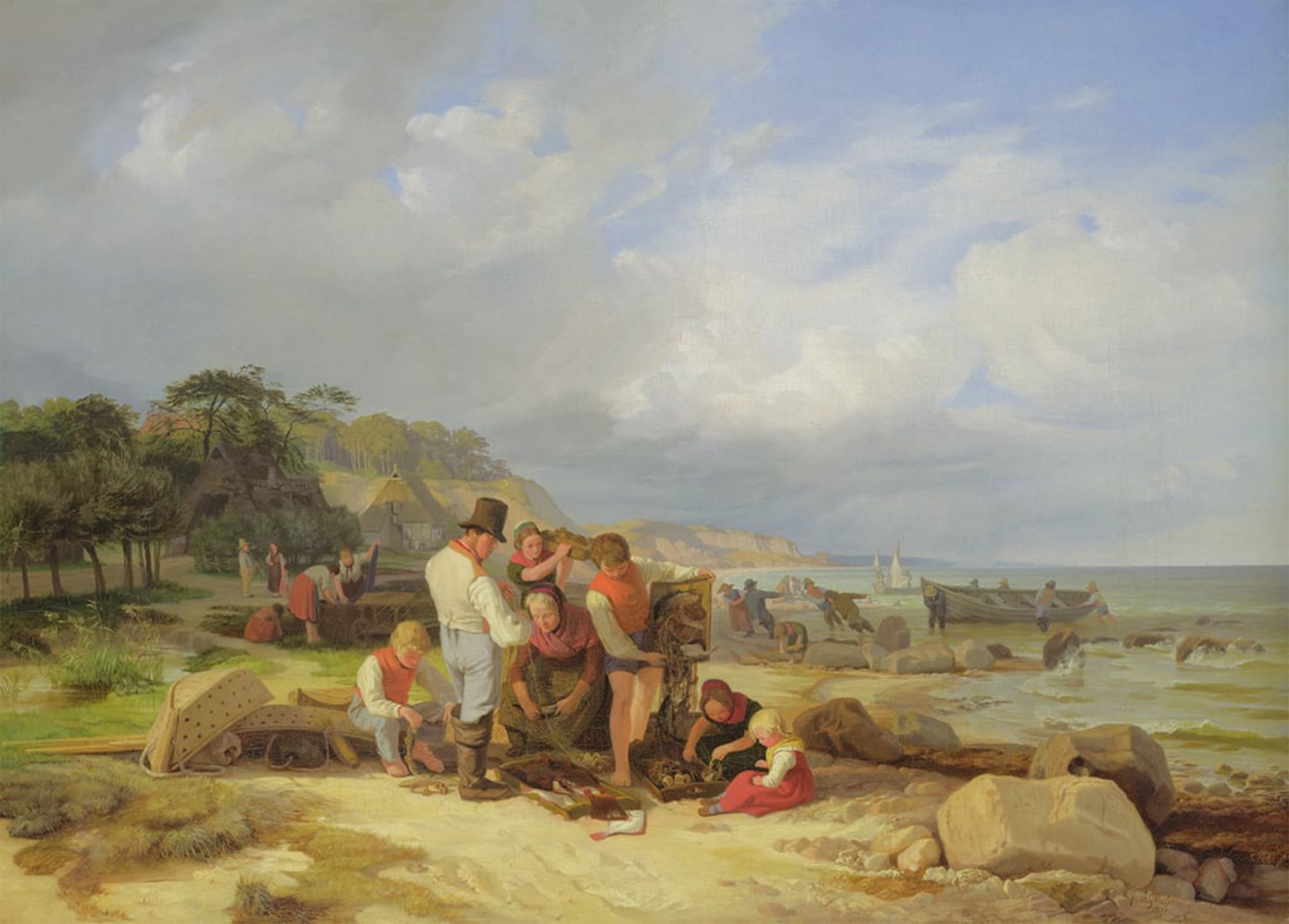 SERENDIPITP Retro Picture Poster Wall Art Pictures Painting Fishermen in Probstei by Jacob Gensler Wall Art Canvas Print for Wall Decor 60x90cm