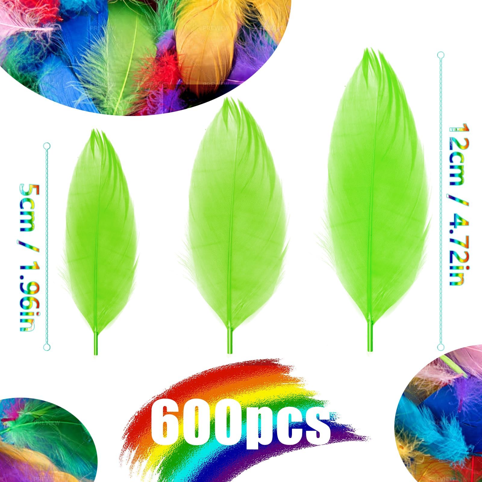 Mbsomnus 600 Pcs Feathers for Crafting Green Feathers Natural Craft Feathers 5-12 cm Feathers for DIY Crafts Dream Catcher Earrings Headdress Hats Feather Flowers Wedding Party Holiday Decoration - Image 3