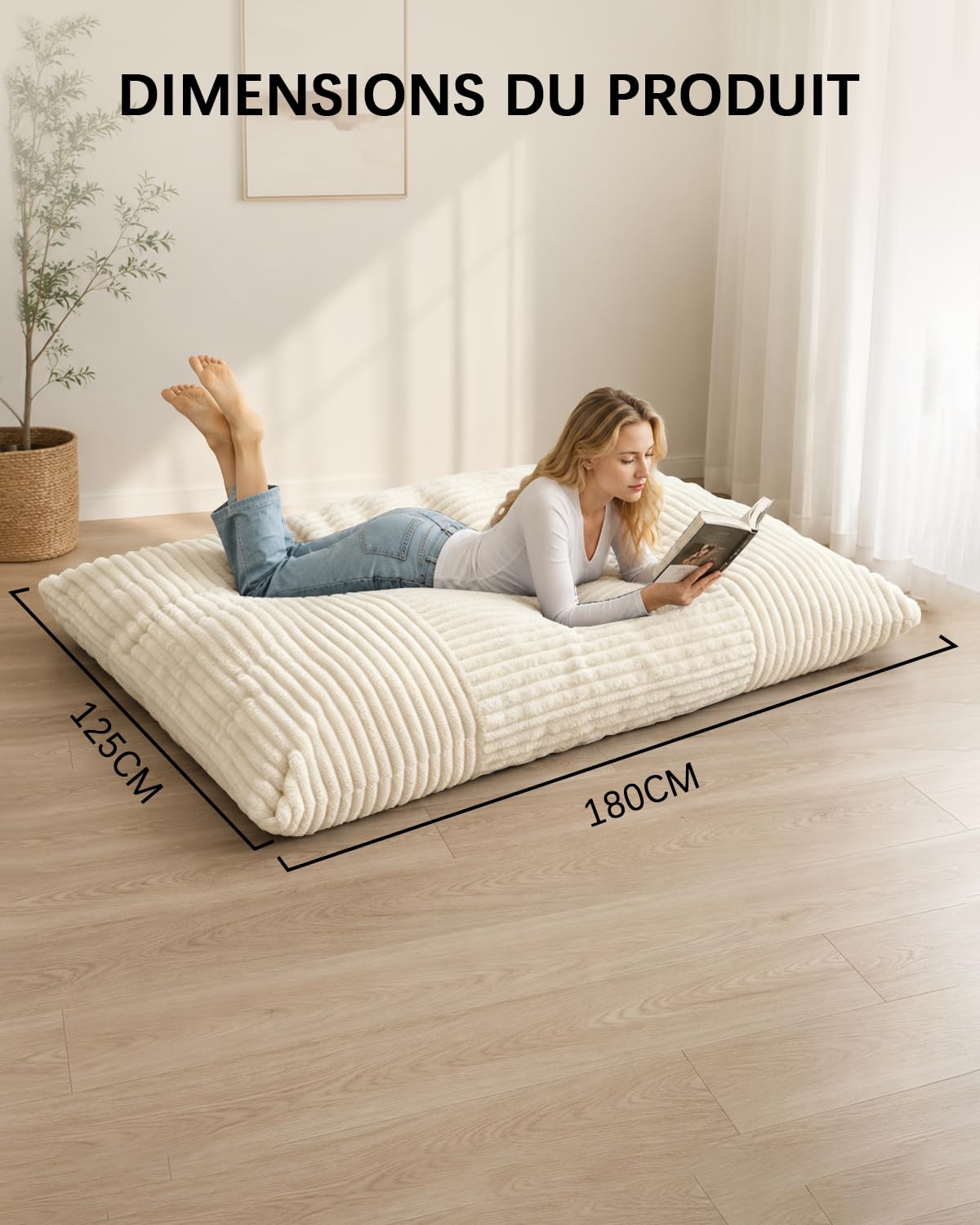 Combet Pouf Géant XXL Fauteuil Adulte, Salon Chambre, Beige