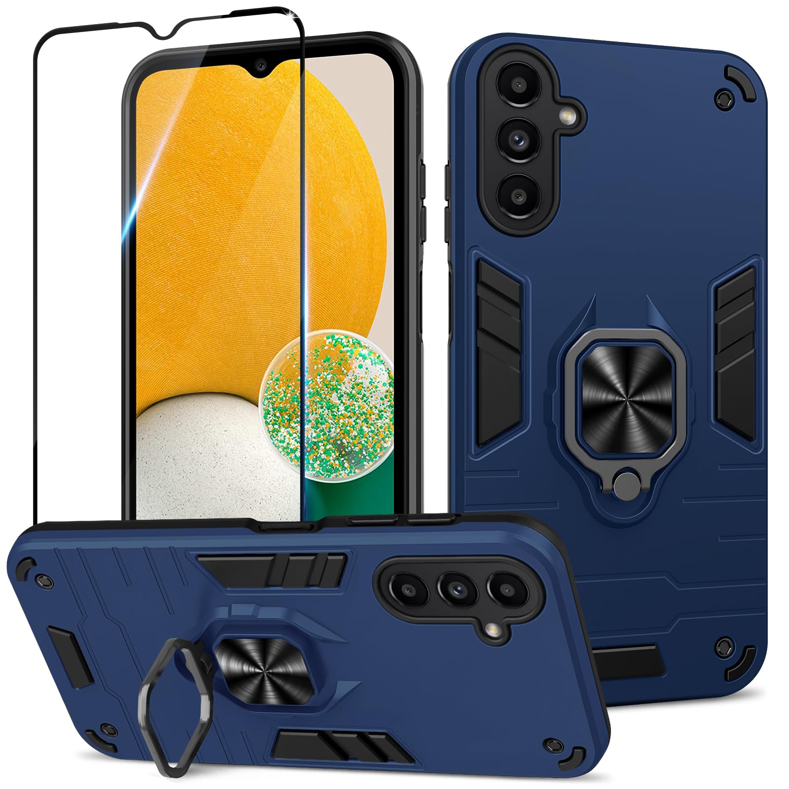 Funda para Samsung Galaxy A13 4G con Cristal Templado Protector Pantalla, Carcasa Antigolpes con Soporte anular metálico, Case Protectora de Grado Militar, Negro — view 168