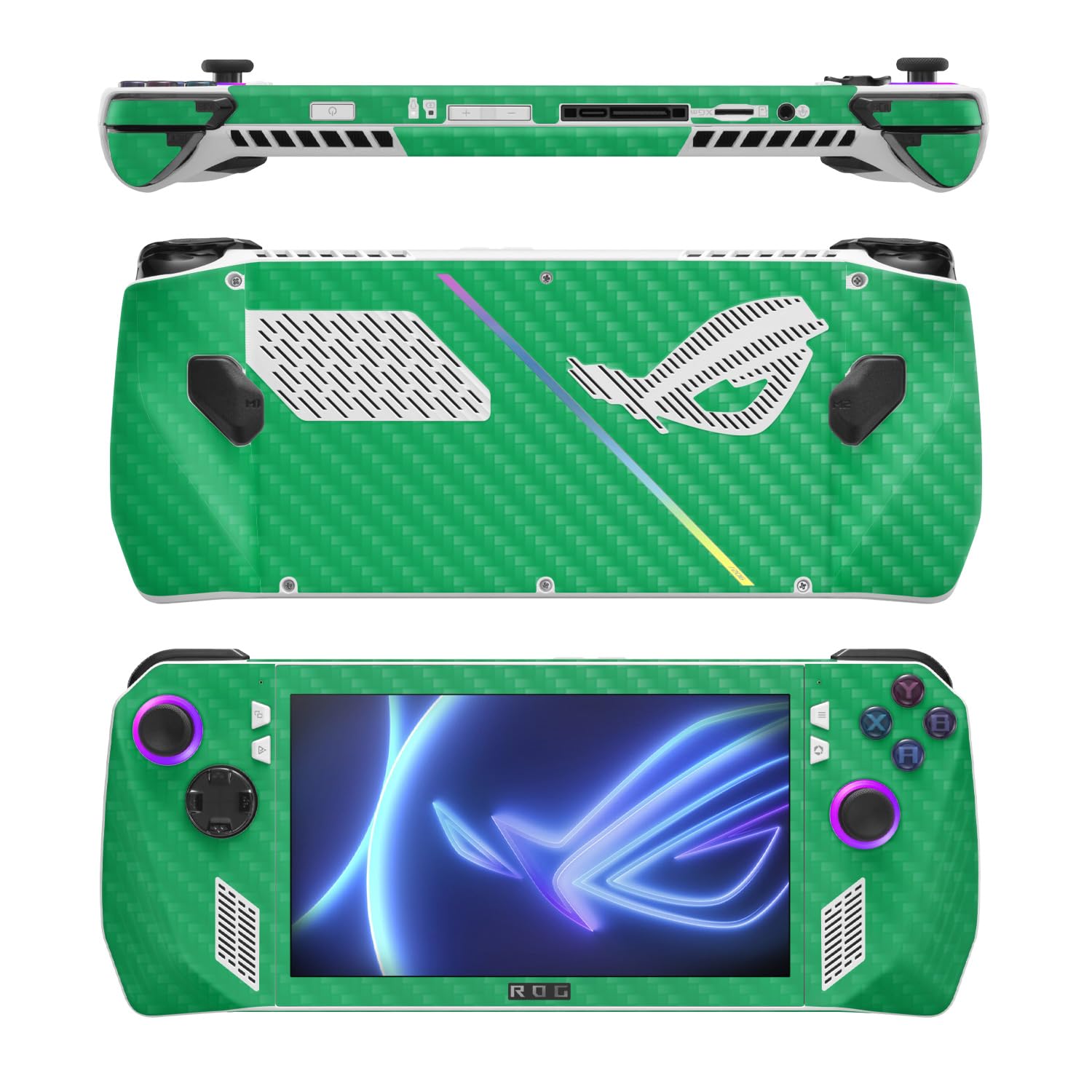 MightySkins Carbon Fiber Skin Compatible with Asus ROG Ally - Solid Green | Protective, Durable Textured Carbon Fiber Finish | Easy to Apply