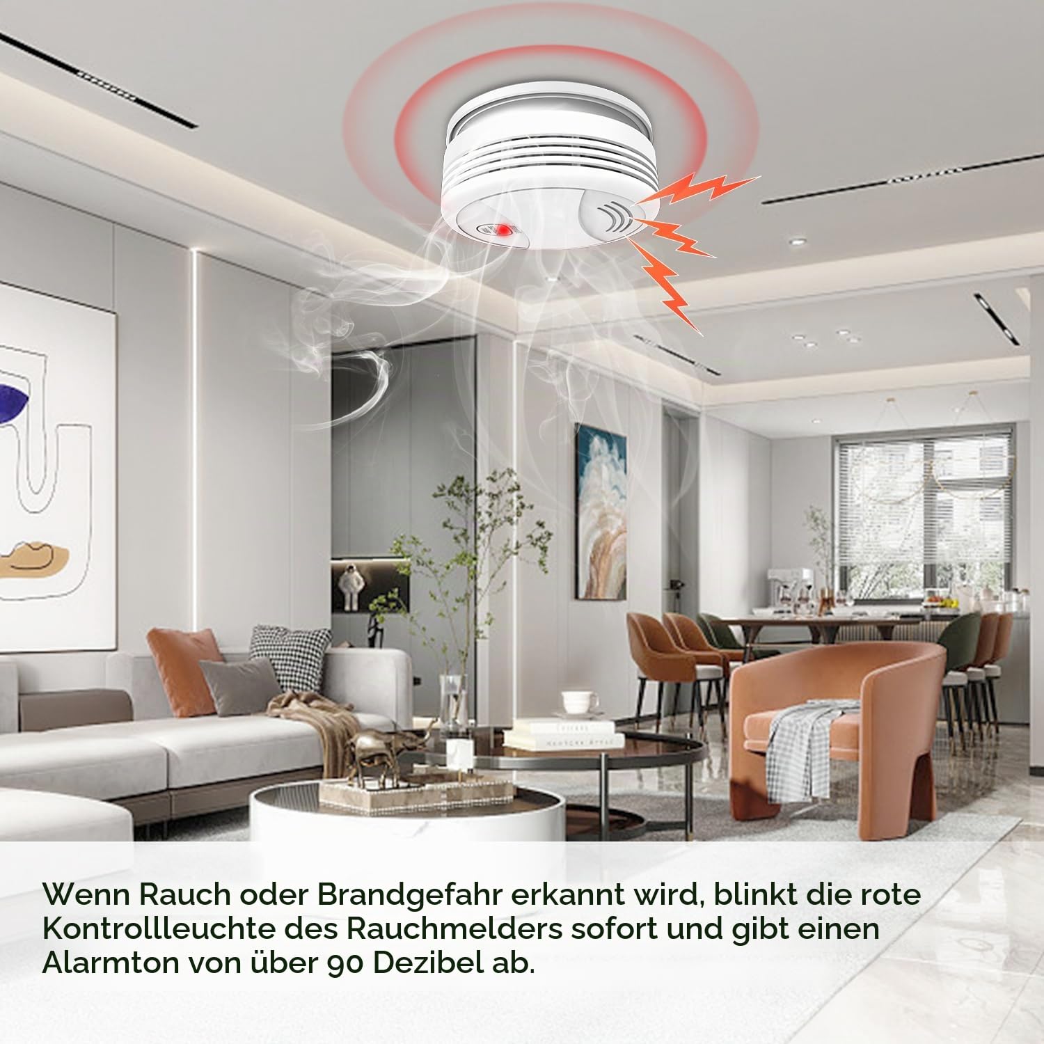 XNY WLAN-Rauchmelder mit App-Benachrichtigungen, Feuermelder mit Austauschbarer Batterie, EN 14604 Zertifiziert, 90 dB Hörbarer Alarm, Funktioniert mit Tuya und Smart Life Kostenlose APP, 3 Stück
