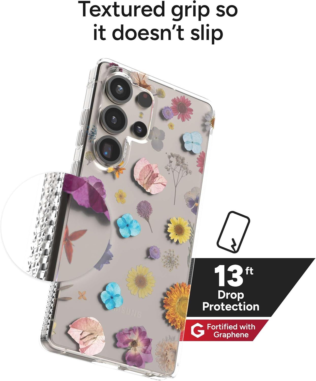 ZAGG Milan Samsung Galaxy S25 Ultra Case – Slim Lightweight Design, Drop Protection up to 13ft, Wireless Charging Compatible, Stylish & Eco-Friendly, Pressed Floral