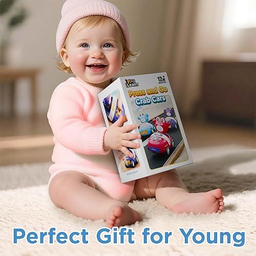Miniatura 8 de iPlay, iLearn Press to Go - Juego de juguetes de cangrejo para niños pequeños de 1 a 3 años, coches de carreras de fricción para bebés, juego de