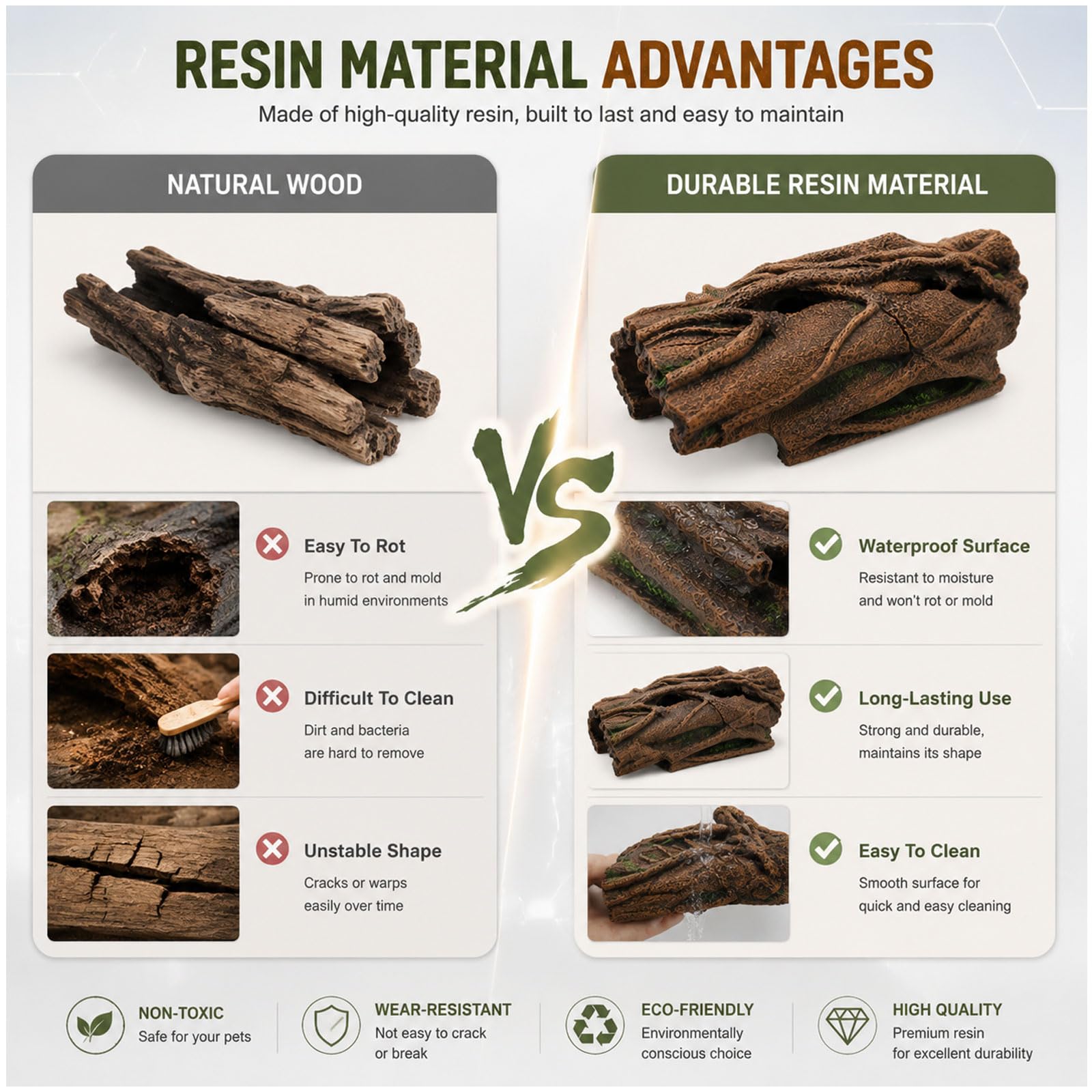 YLME Nascondiglio per rettili Caverna in Resina per rettili Nascondiglio | Decorazione naturale per terrario con texture realistica di albero per gechi, serpenti, lucertole, tartarughe e anfibi