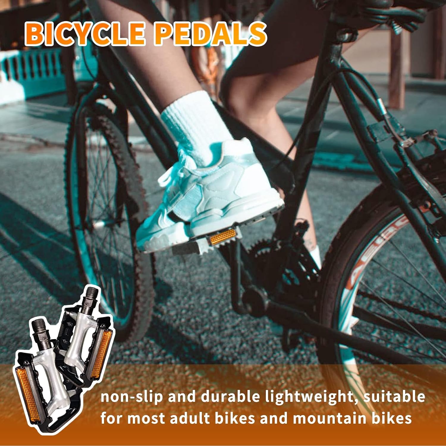 Non-Slip Bike Pedals Aluminum Alloy for 9/16" Road & MTB | Lightweight flat pedals fit road, mountain & BMX bikes. Durable alloy construction with smooth rotation.