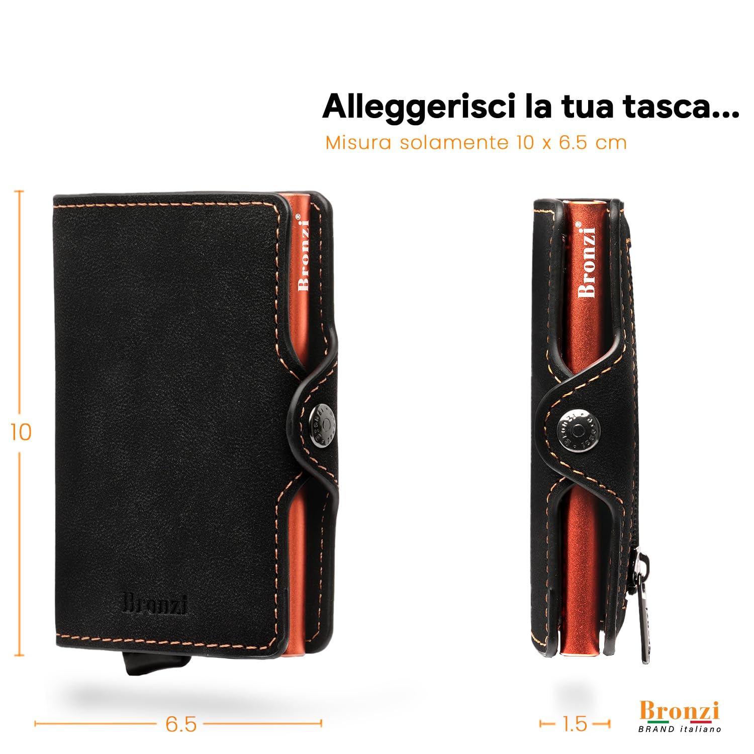 Bronzi® Portafoglio Uomo Slim Piccolo | Portacarte Donna Portatessere Porta Carte Di Credito | Protezione RFID con Portamonete | (Opaco Arancione)