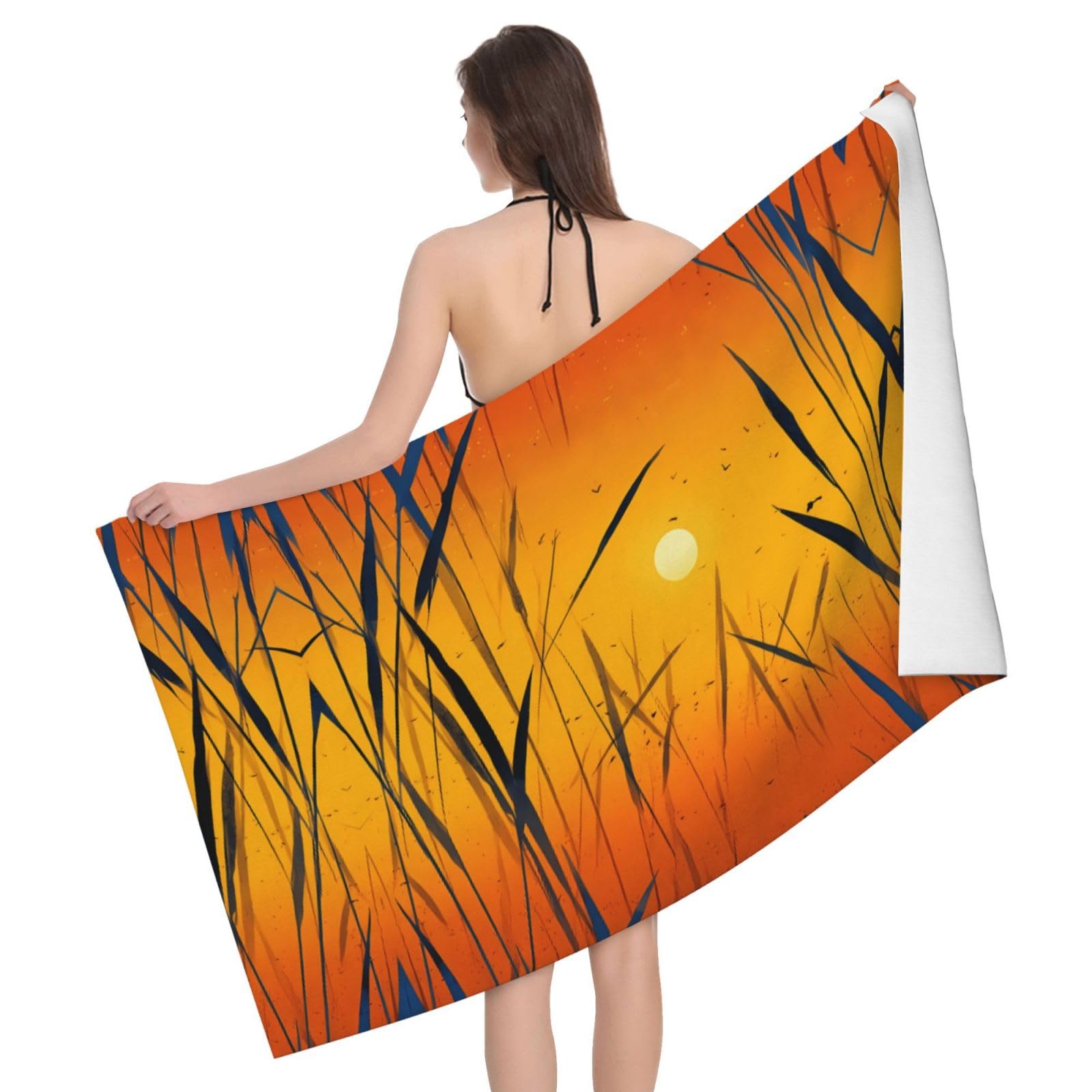 QAZWZML Home microfiber Sunset and Reeds prints bath towels for travel, beach, and bathroom use. Highly absorbent and soft pool towels for men and women, quick drying