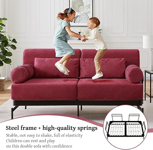 Miniatura 5 de Sofá biplaza pequeño y moderno de felpilla de 59 pulgadas con puertos USB, cómodo asiento de 2 plazas tapizado con patas de metal, sofá pequeño para