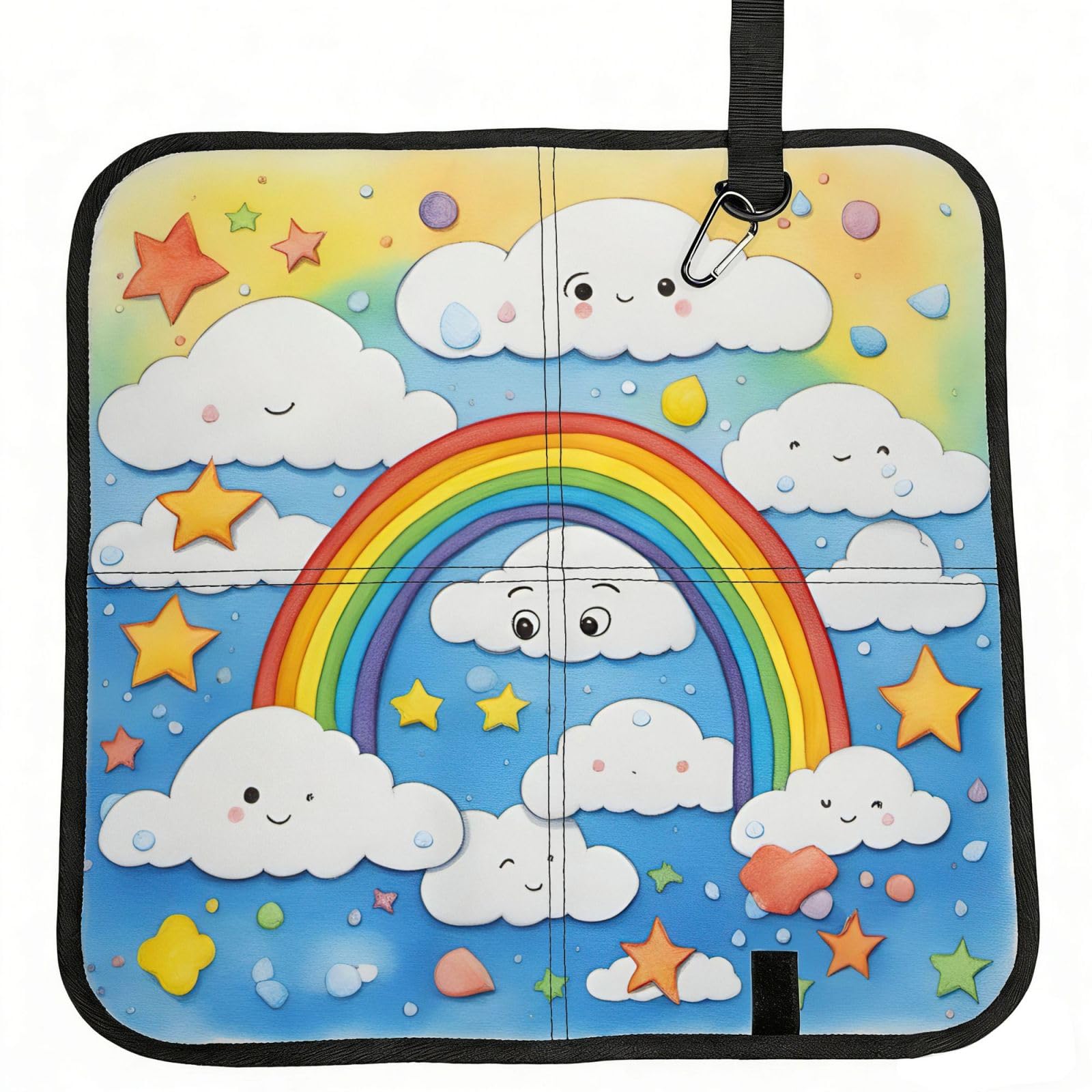 AYYQWE Rainbow Clouds Raindrop Print Foldable Seat Cushion Portable Chair Pad Office Commuting Picnic Camping Outdoor