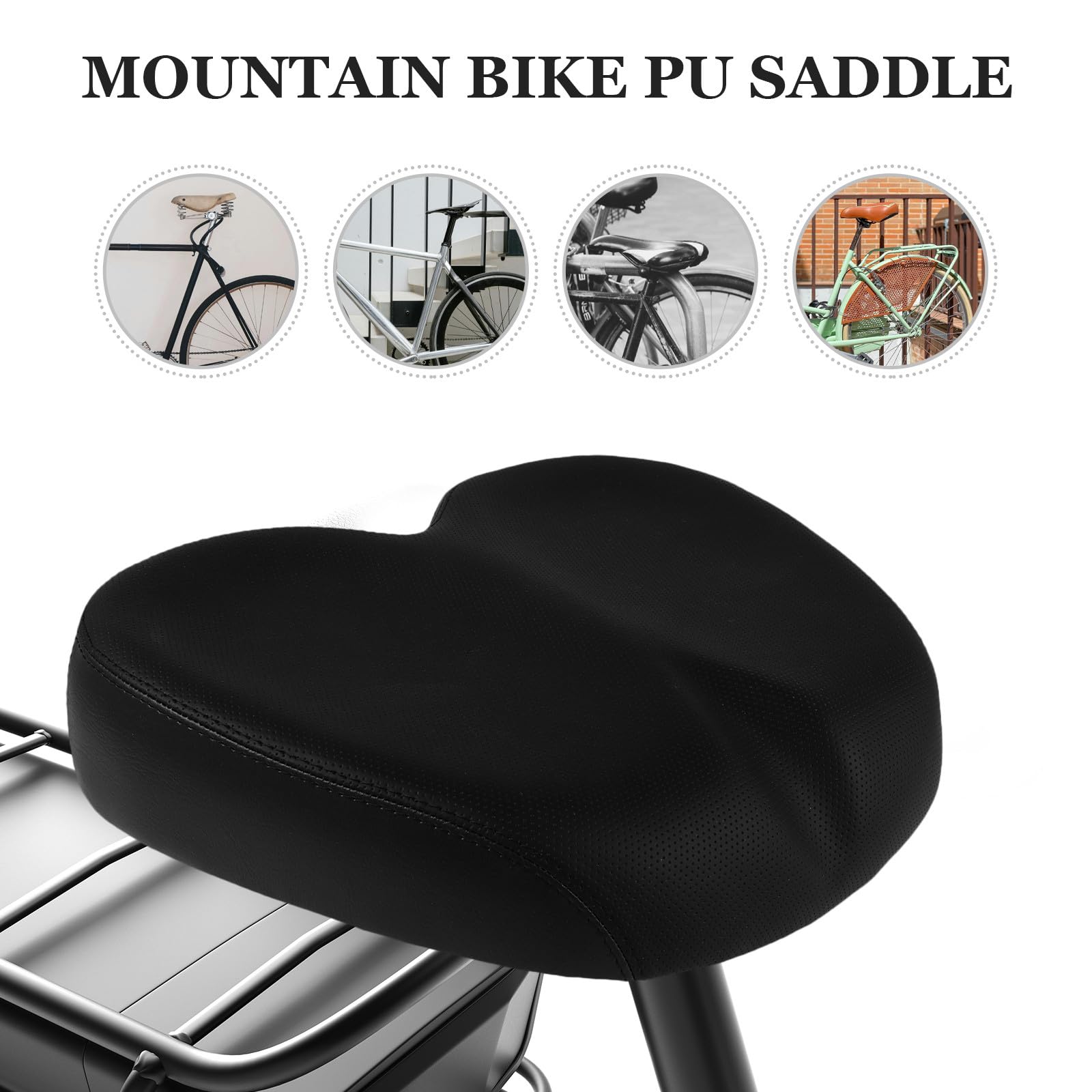 Cabilock Sillín de Bicicleta de Montaña Acolchado Negro, Amortiguador de Asiento Suspensión, Extra Ancho y Ergonómico, Compatible Bicicletas Eléctricas y Ciclismo al Aire Libre, Cojín