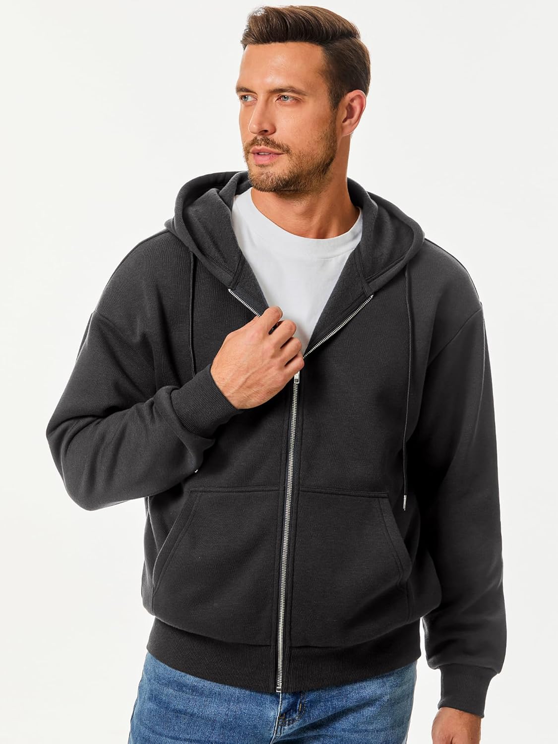 JMIERR Mens Full Zip Casual Cotton Hooded Fleece Drawstring Hoodies Pullover Sweatshirts Casual Long Sleeve Shirts - Image 2