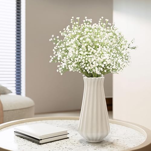 Miniatura 74 de N&T NIETING Babys Breath - Flores artificiales blancas, 10 ramos de gypsophila falsas de tacto real, arreglo de aliento de bebés para bodas