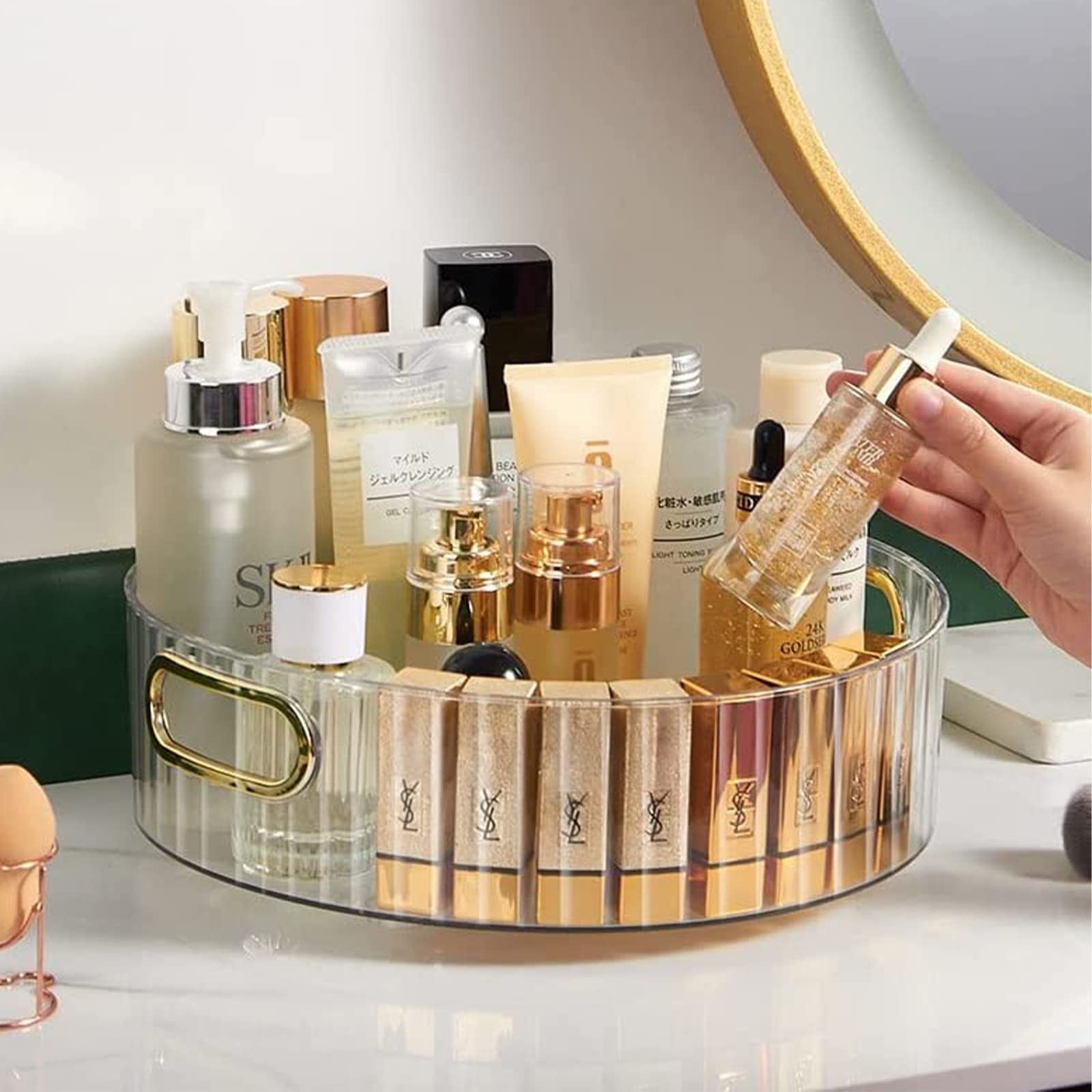 360 ° Rotating Perfume Tray, Kitchen Spice Rack Turntable, Acrylic Round Makeup Display Case, Makeup Countertop Organizer and Storage for Kitchen, Bathroom, Bedroom, Living Room (A)