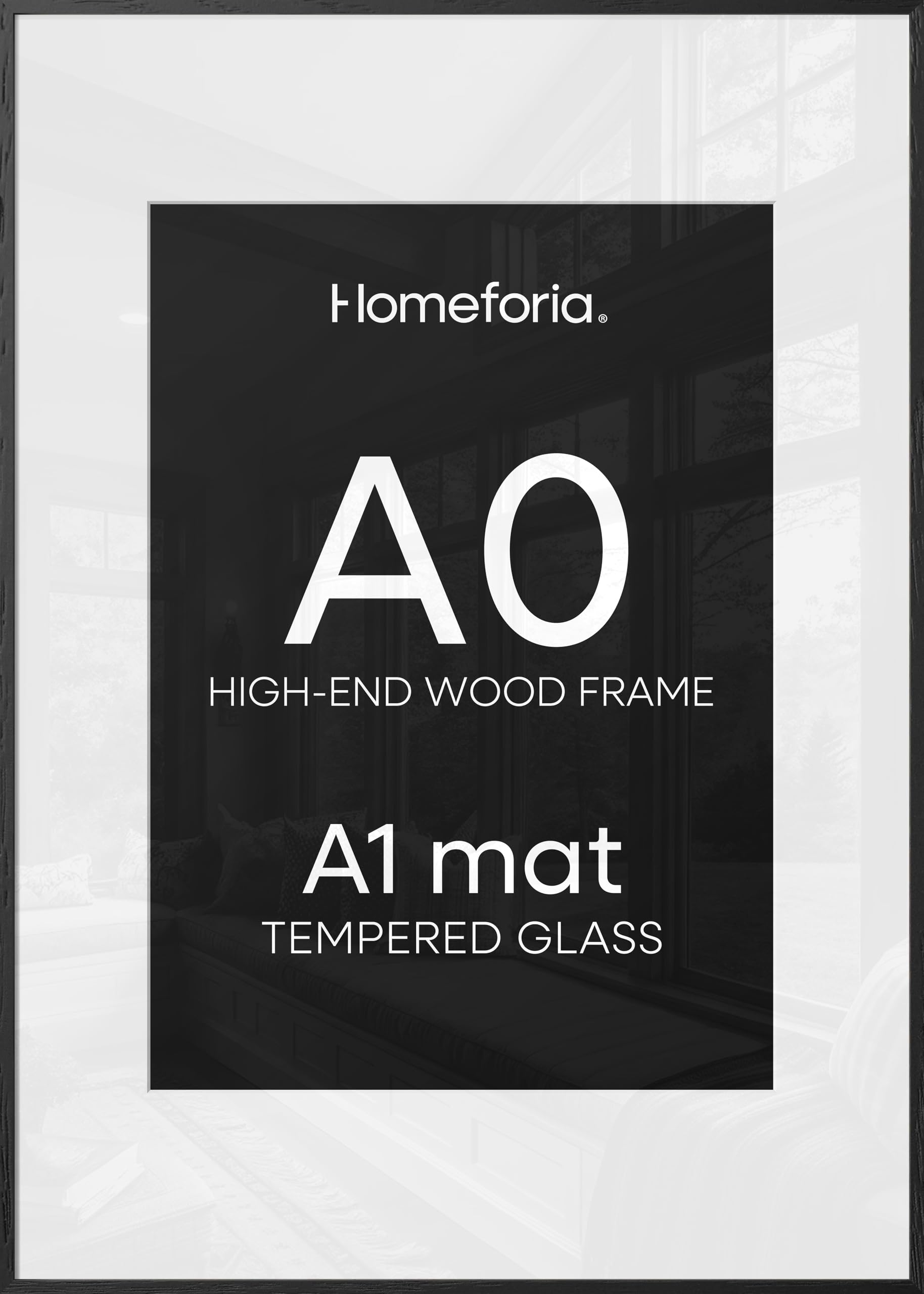 Homeforia A0 Black Oak Poster Frame, High-End Wood, A1 Mat, Glass | High End Solid Oak Wood, Tempered Glass, Acid-Free A1 Removable Mat, A0 Edge-to-Edge Display, Wall Kit, Set Of 2