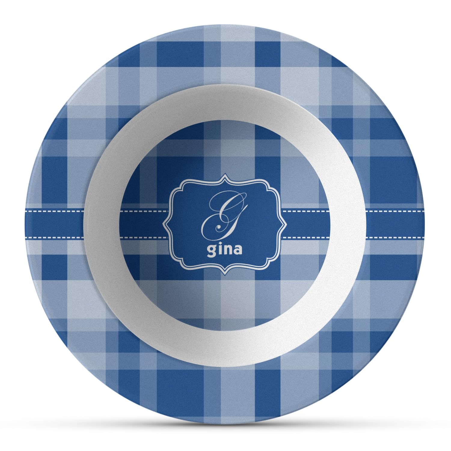 Personalized Plaid Plastic Bowl - Microwave Safe - Composite Polymer