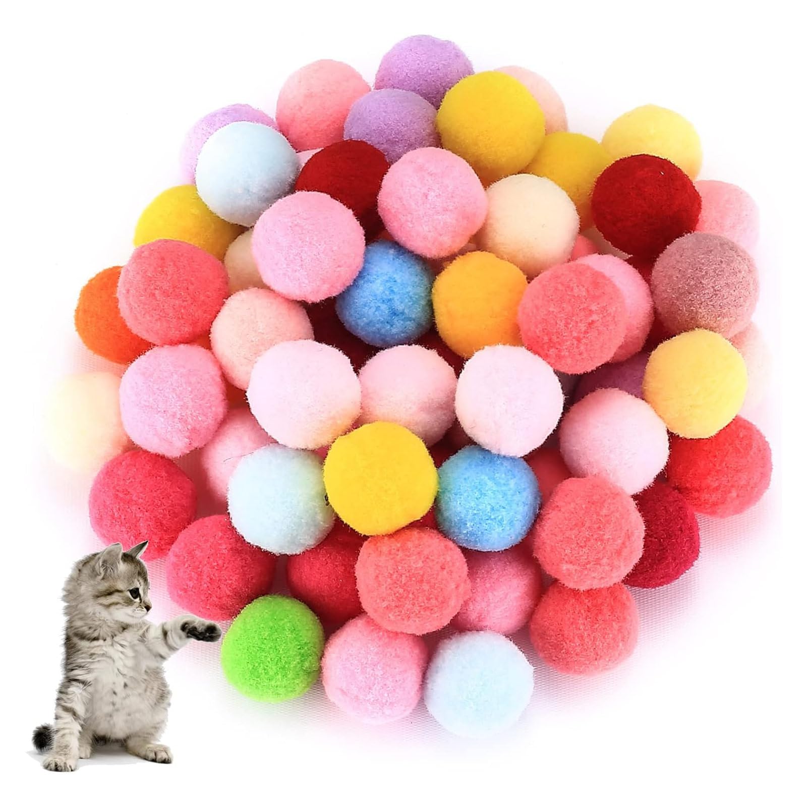JYTDBCS 100 Pack Cat Toy Balls, Vibrant Color Furry Cat Balls, Soft Cat Pom Pom Toy Balls