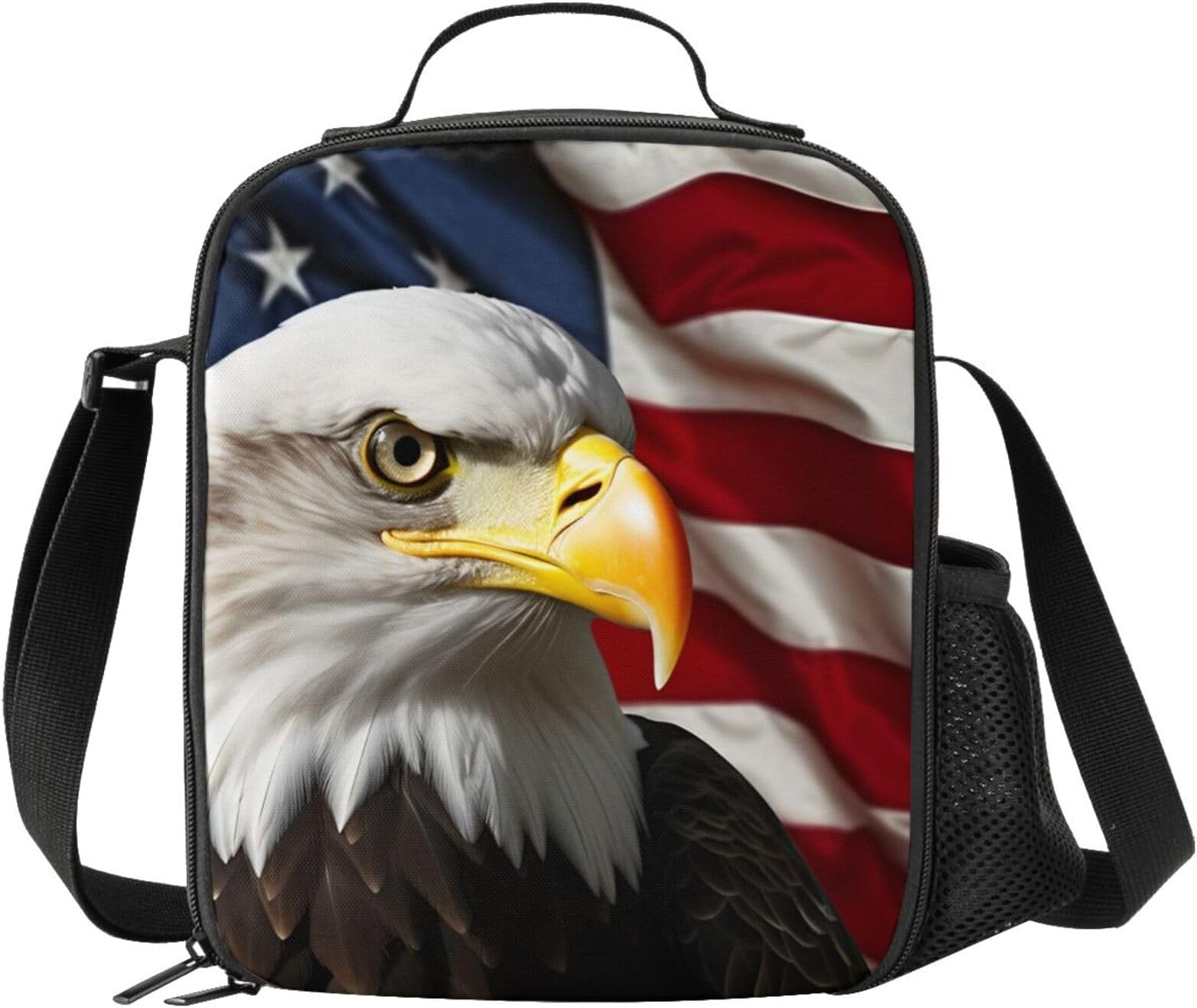 American Flag Lunch Box - Insulated Lunch Box for Kids Funny 3D Eagle Design with Side Pocket & Shoulder Strap Lunch Bag Perfect for School/Camping/Hiking/Picnic/Beach/Travel
